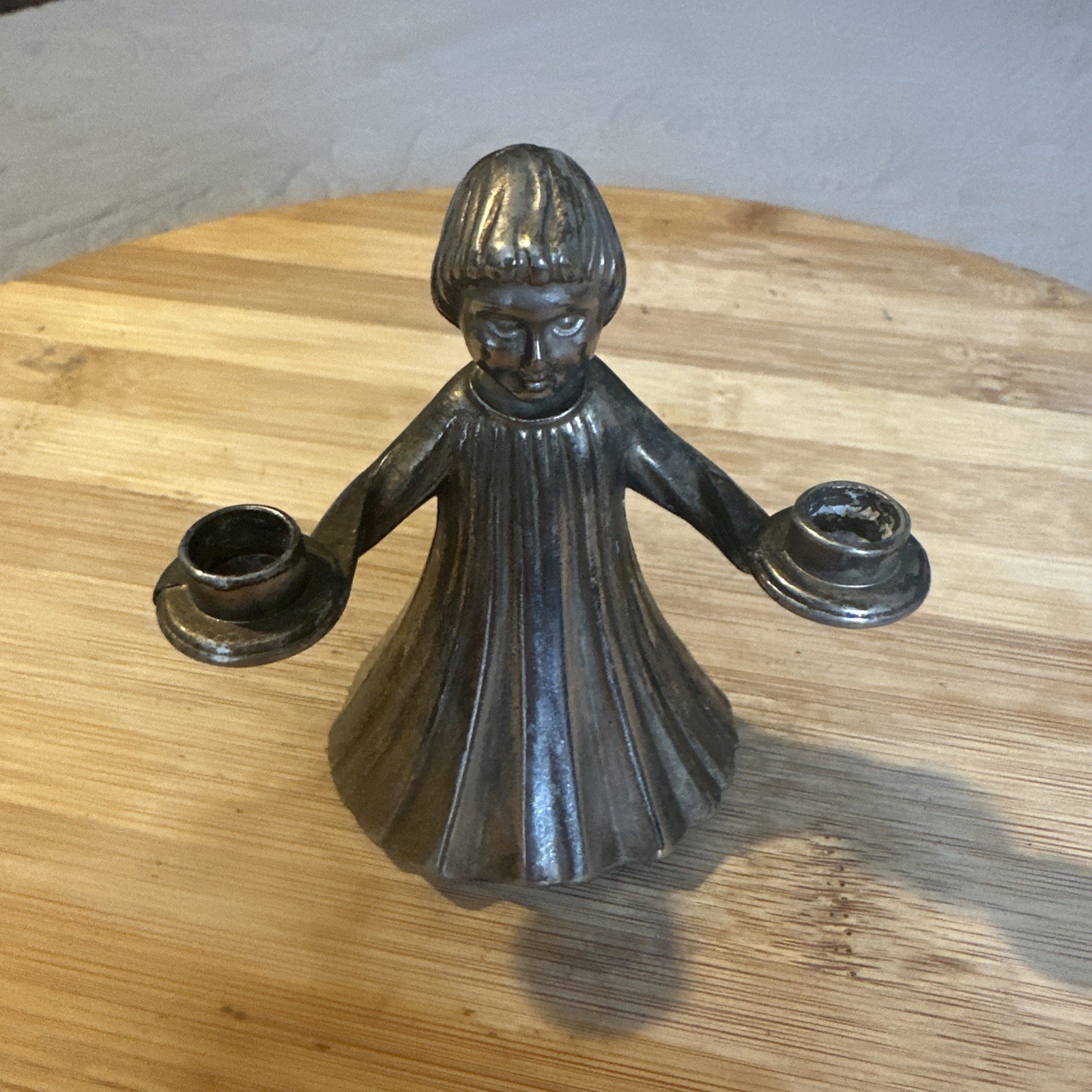 Vintage Italian Silver Tone Figural Candle Holder 3.5\