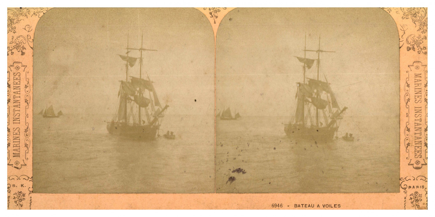 Sailboat, ca.1870, stereo vintage stereo print, legend print d'