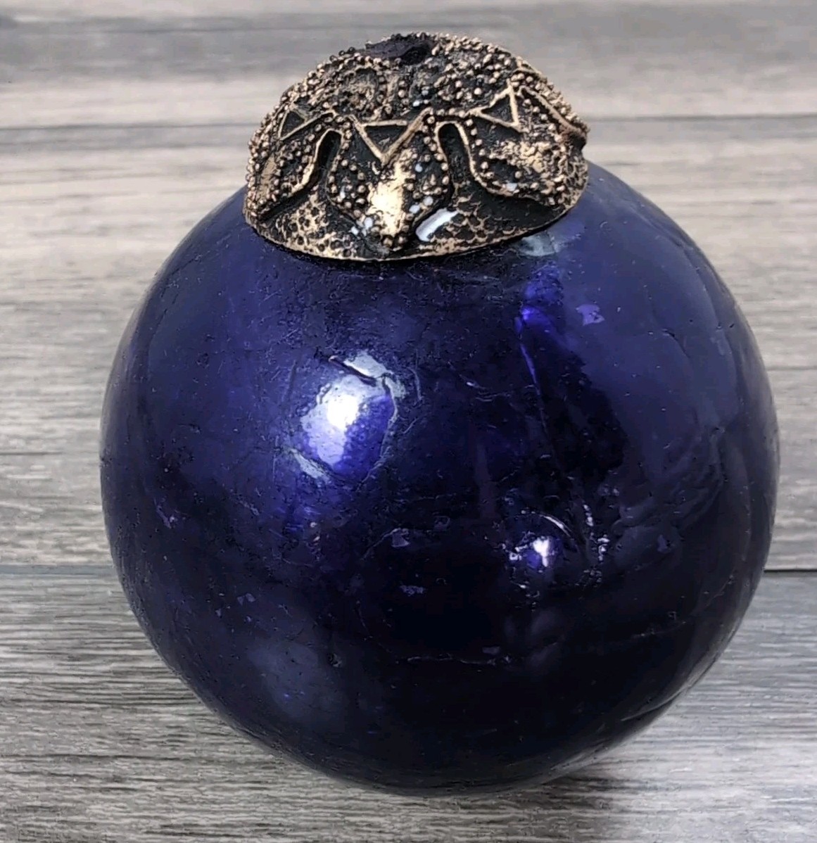 VTG Kugel German Dark Blue Glass Heavy 3” Ball Ornament 1900s Christmas Decor