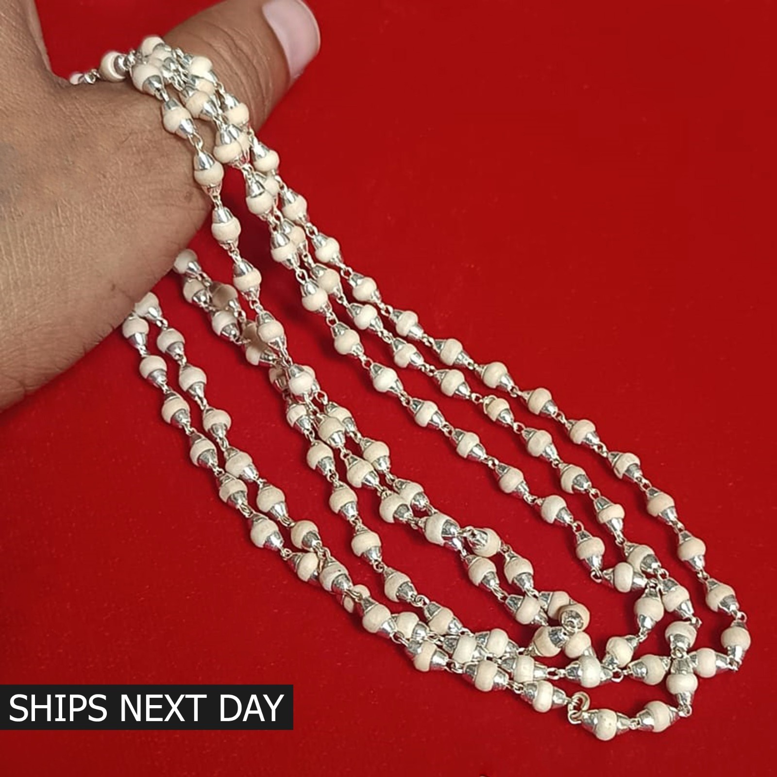 925 Sterling Silver Holy Basil Rosary Beads Necklace Tulsi Mala Prayer Beads