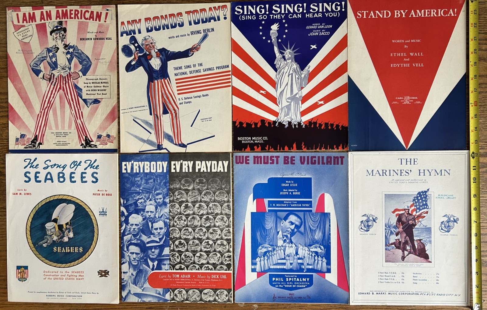 WWII Sheet Music Lot 8 Patriotic War Songs Irving Berlin Seabees Marines Hymn