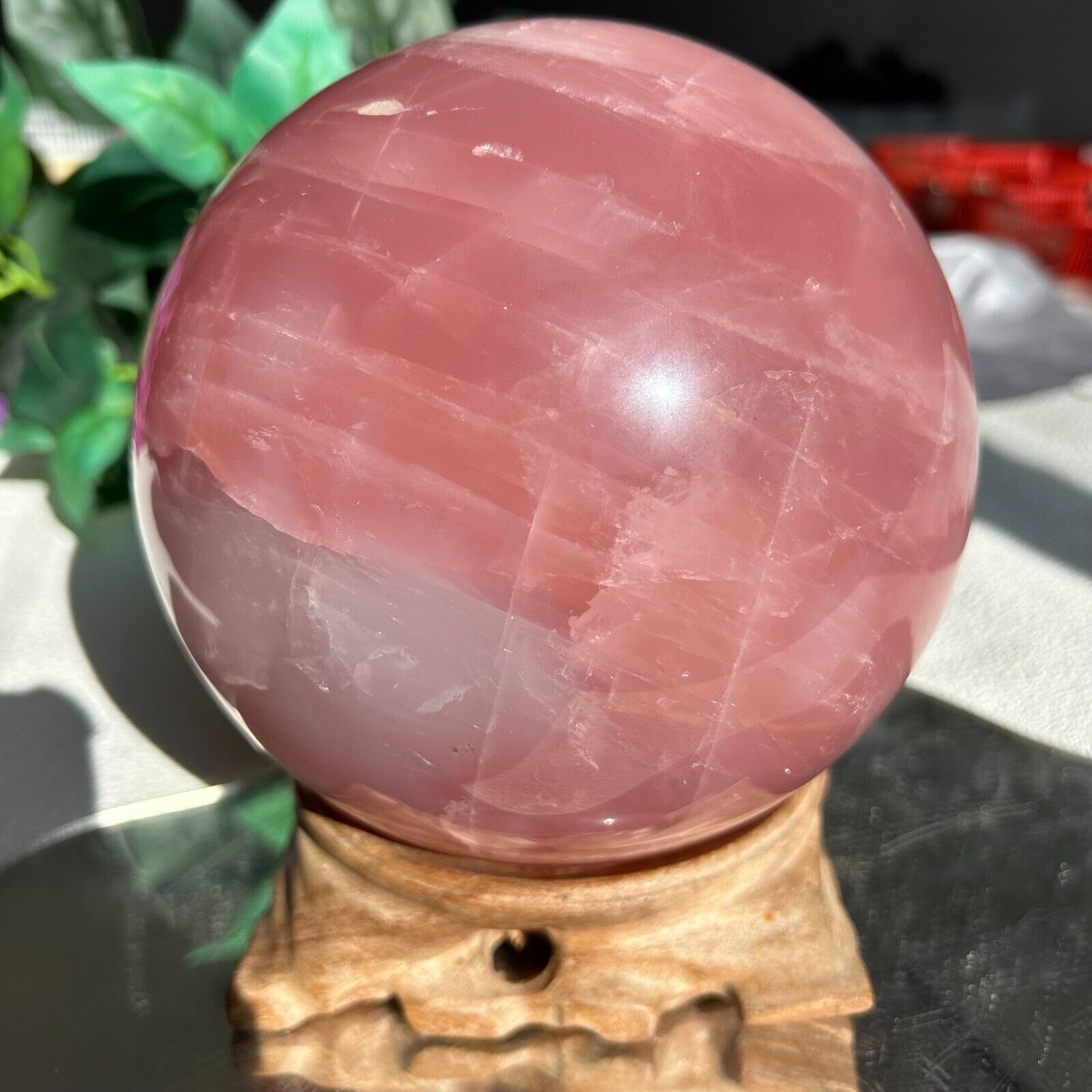 4.23kg Huge Natural Madagascar Rose Quartz Sphere Crystal Display Healing+ Stand