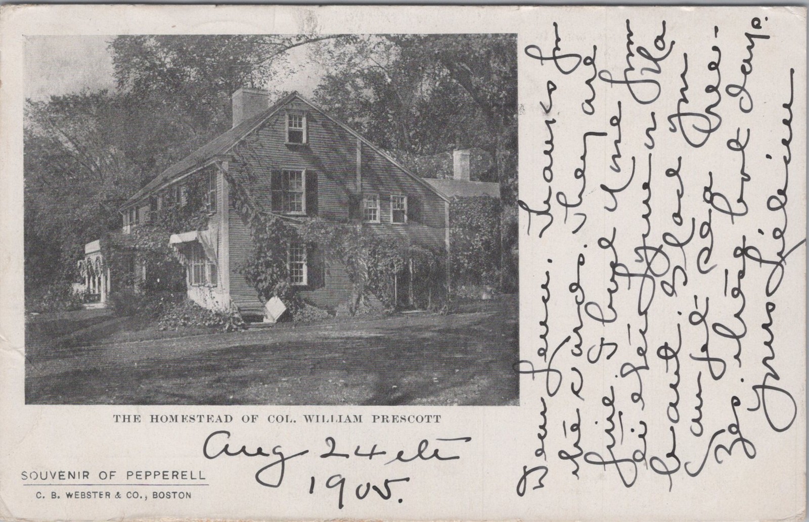 Col William Prescott Homestead East Pepperell MA Bunker Hill 1905 Postcard