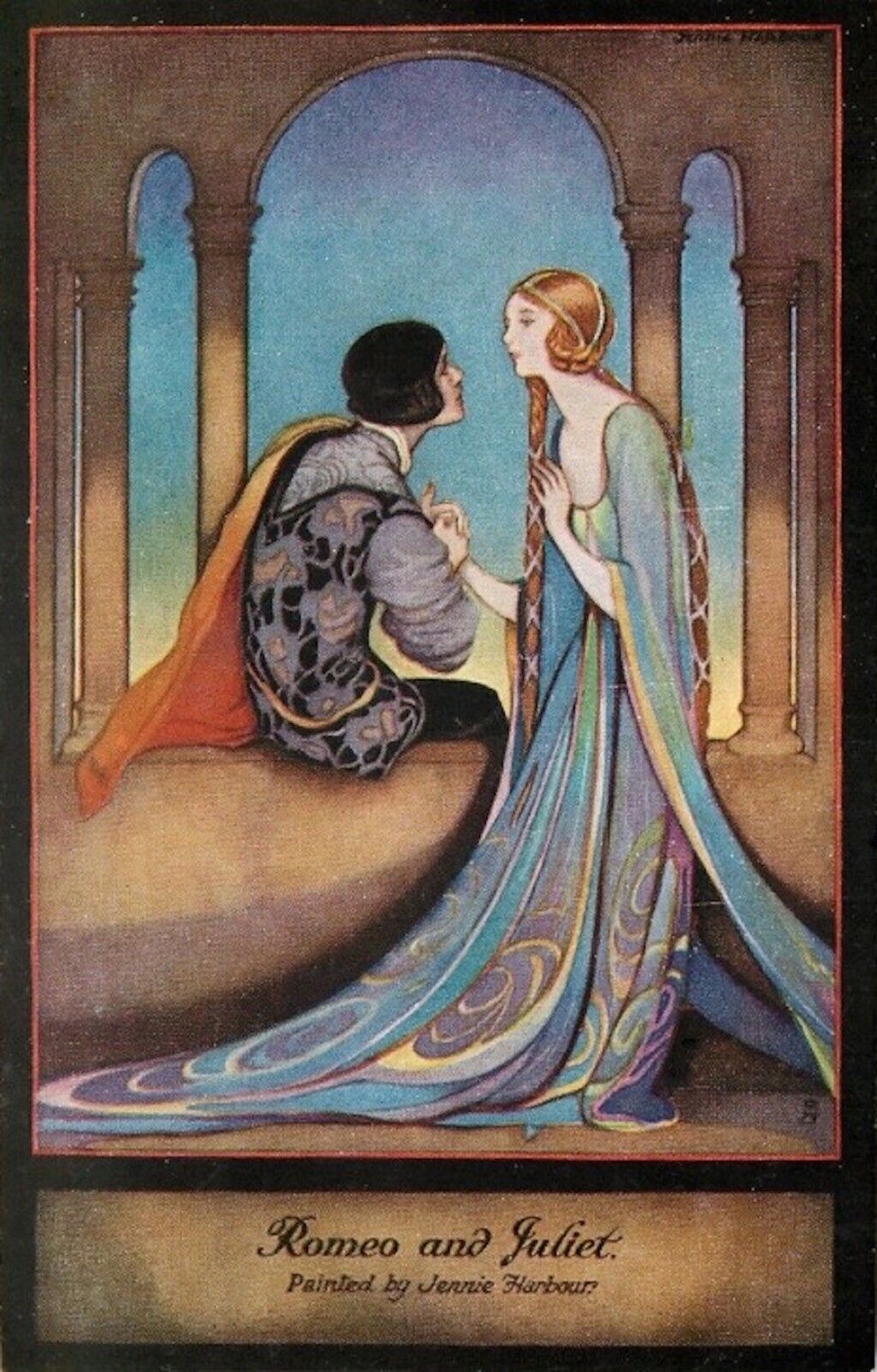 Modern Postcard: Repro - Art Nouveau Romeo & Juliet Under Arch - Shakespeare