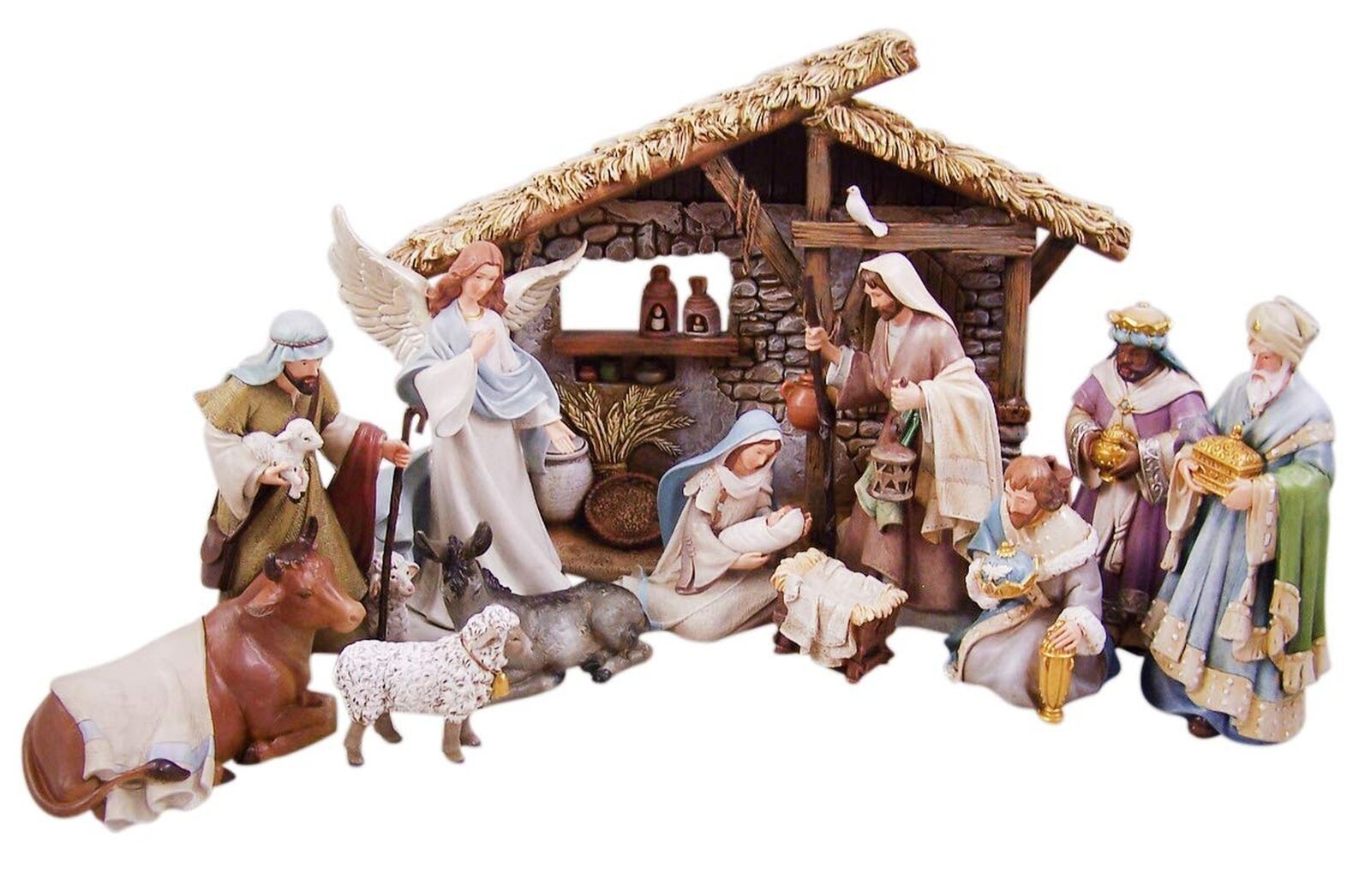 Bethlehem Nights Christmas Nativity Scene Figurines with Creche, 12 Piece Set