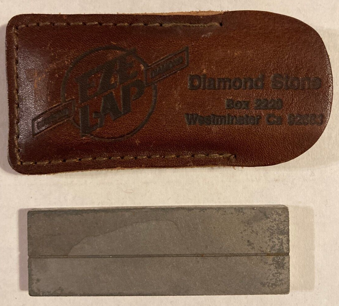 Vintage Diamond EZE-LAP Pocket Knife Sharpener Stone w/ Leather Cover