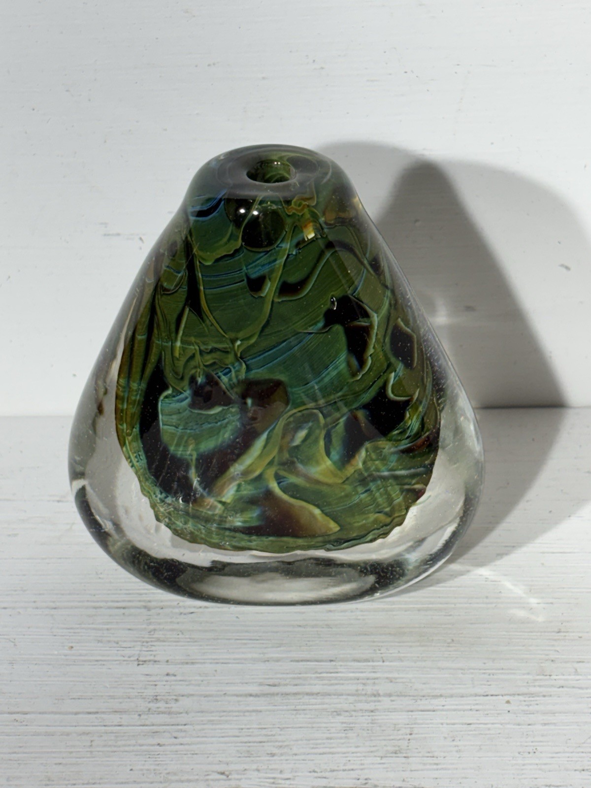 Hand Made Green Swirled Glass Paperweight/Bud Vase Artist Signed Hand Made Green Swirled Glass Paperweight/Bud Vase Artist Signed