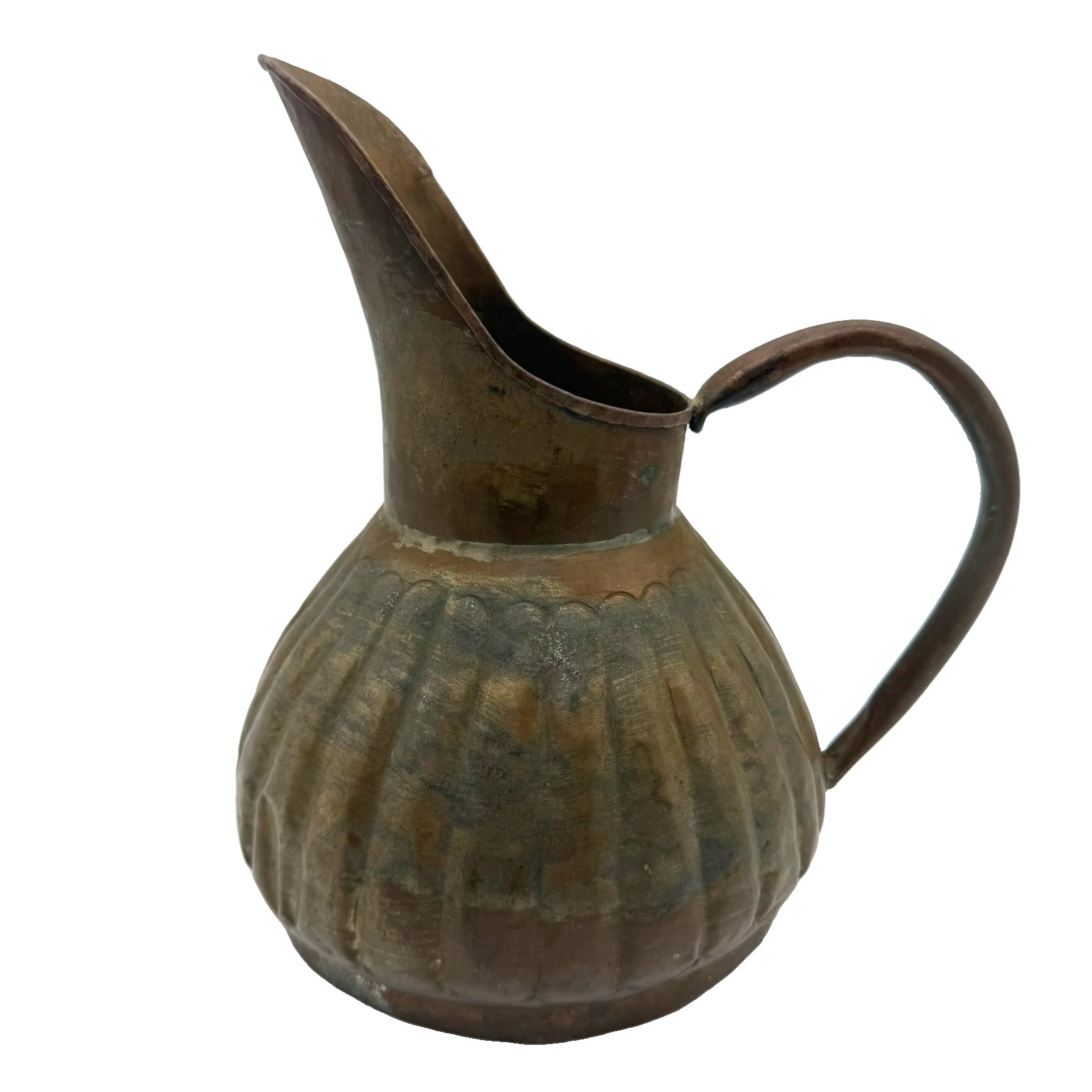 Antique Tinned Copper Primitive Hand Hammered Rustic Water Pitcher
