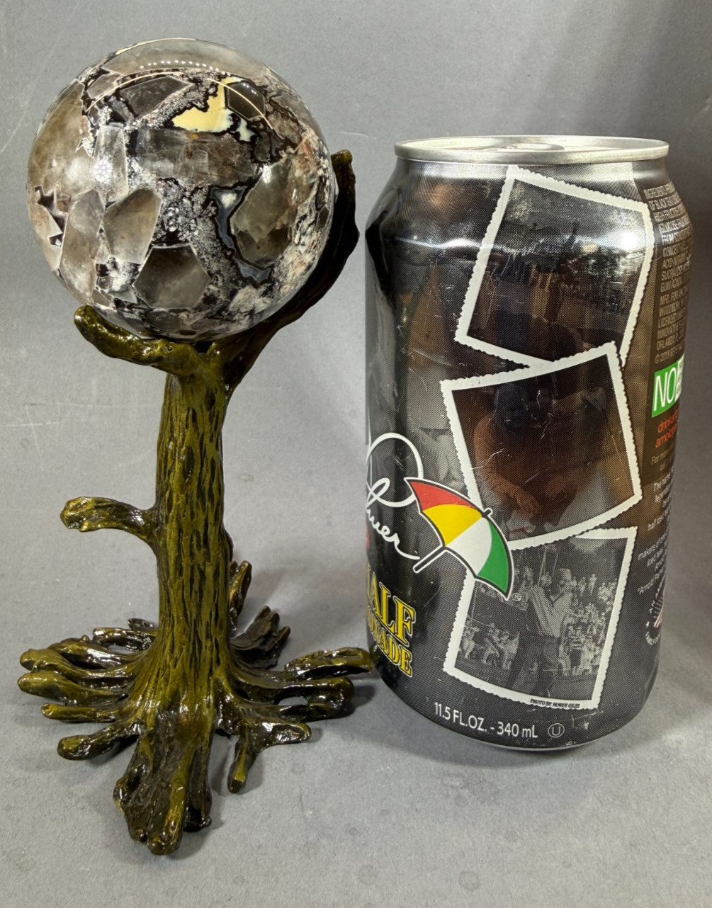 MOSAIC QUARTZ SPHERE WITH TREE  - FULLY STIRTY IN A SELF SUPPORTING STAND