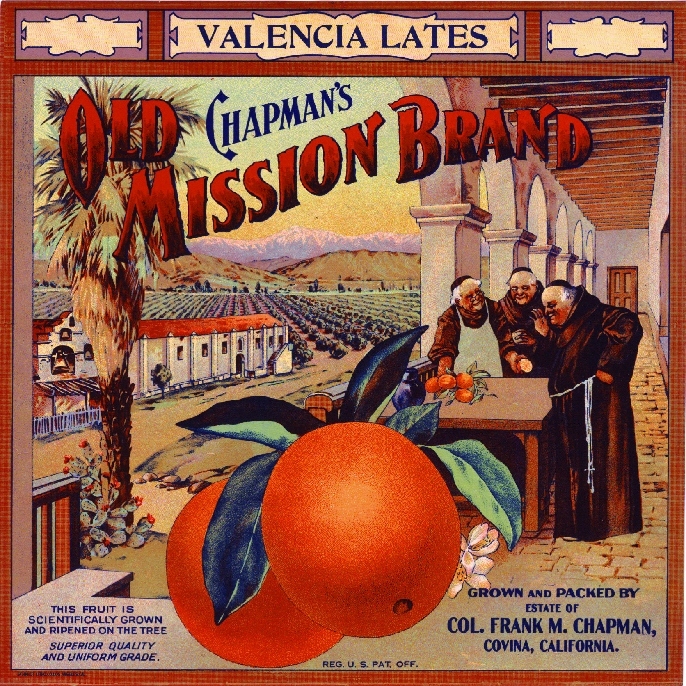 Covina Chapman\'s Old Mission Orange Citrus Fruit Crate Label Art Print