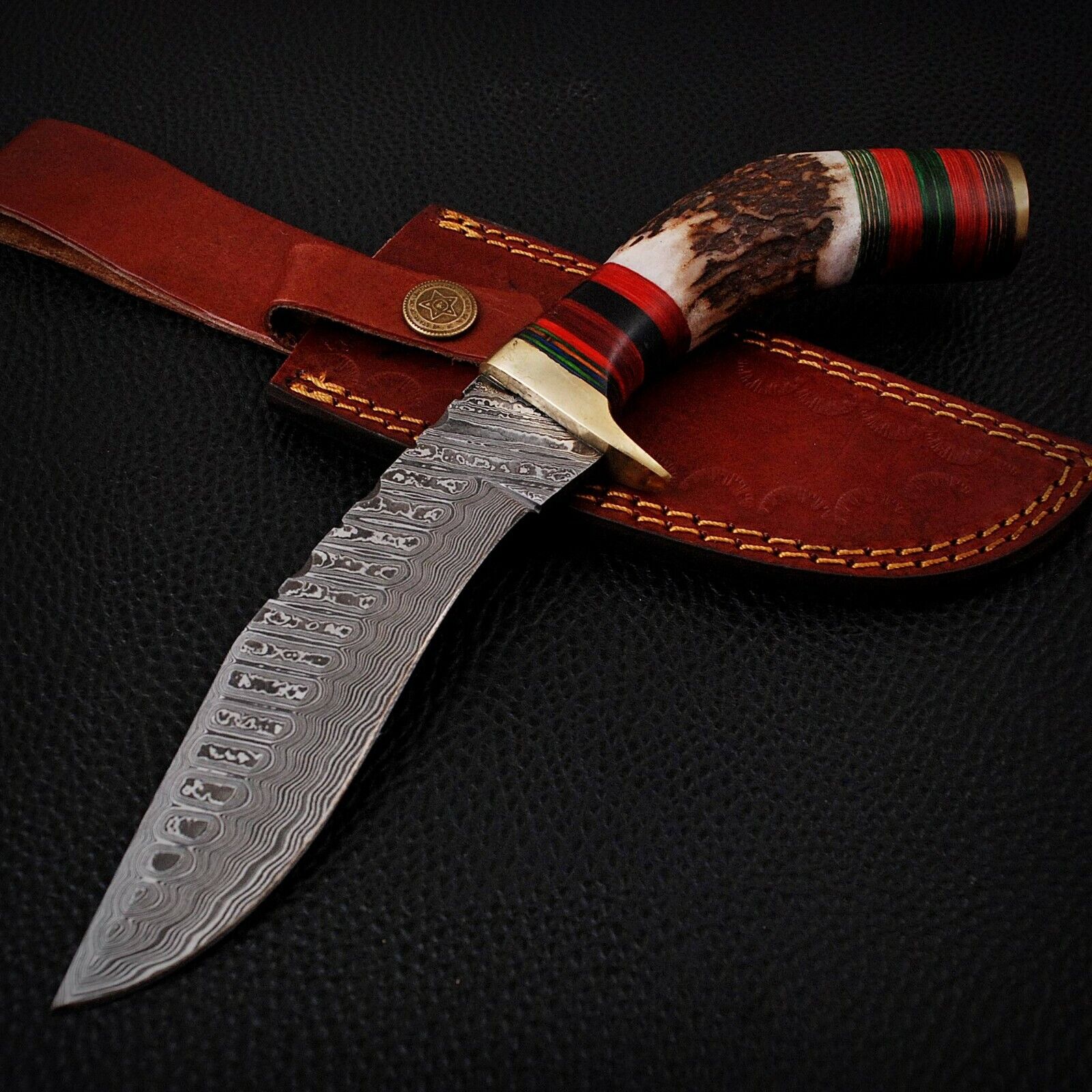 10 INCH CUSTOM Hand Forged Damascus Steel Hunting Bowie  Knife stag/antler 159