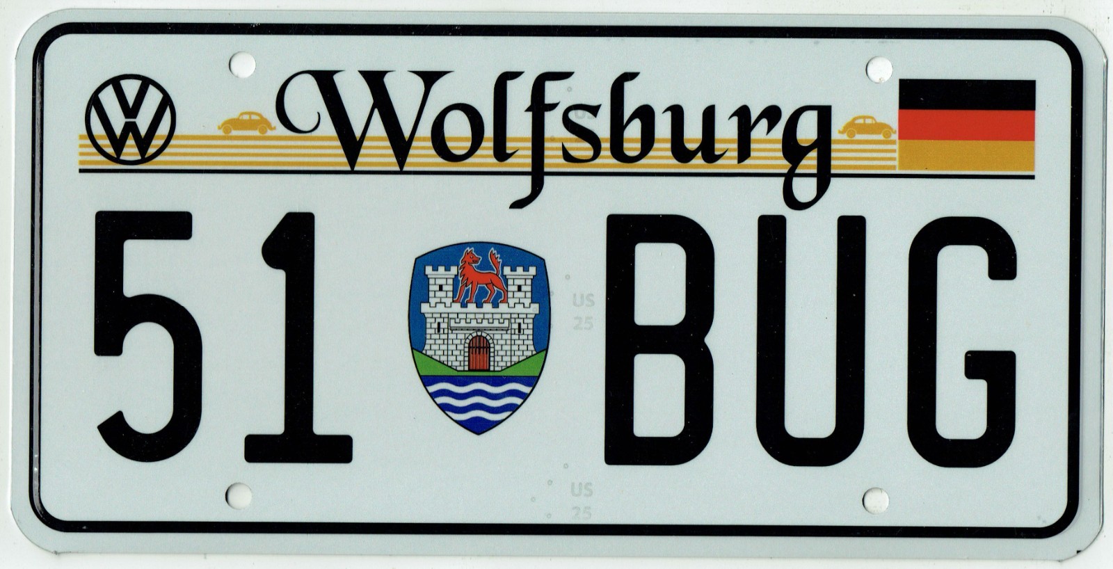 1951 Wolfsburg Germany Volkswagen VW Metal License Plate No Frame GHIA BUG BUS