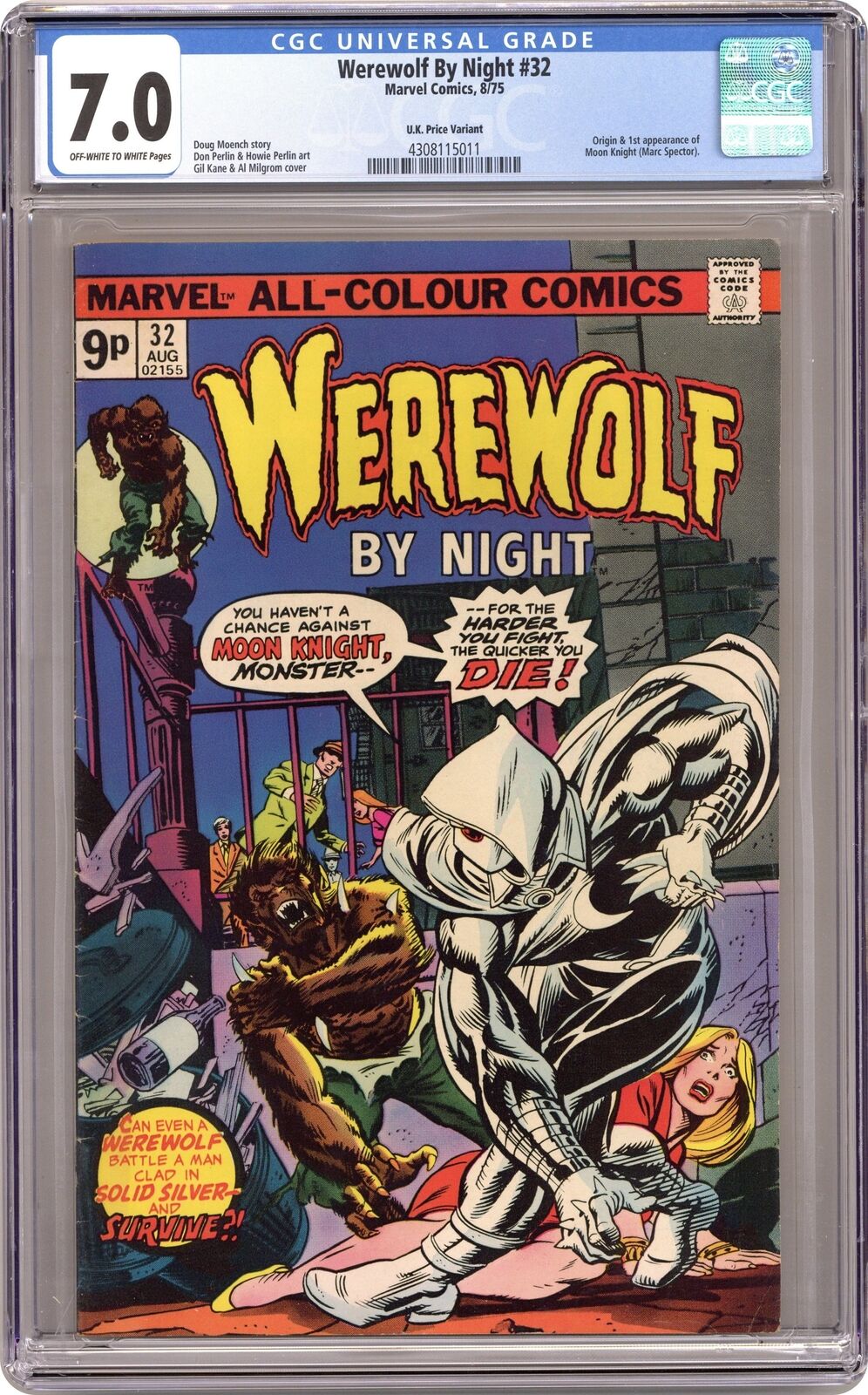 Werewolf by Night UK Edition #32UK CGC 7.0 1975 4308115011 1st app. Moon Knight
