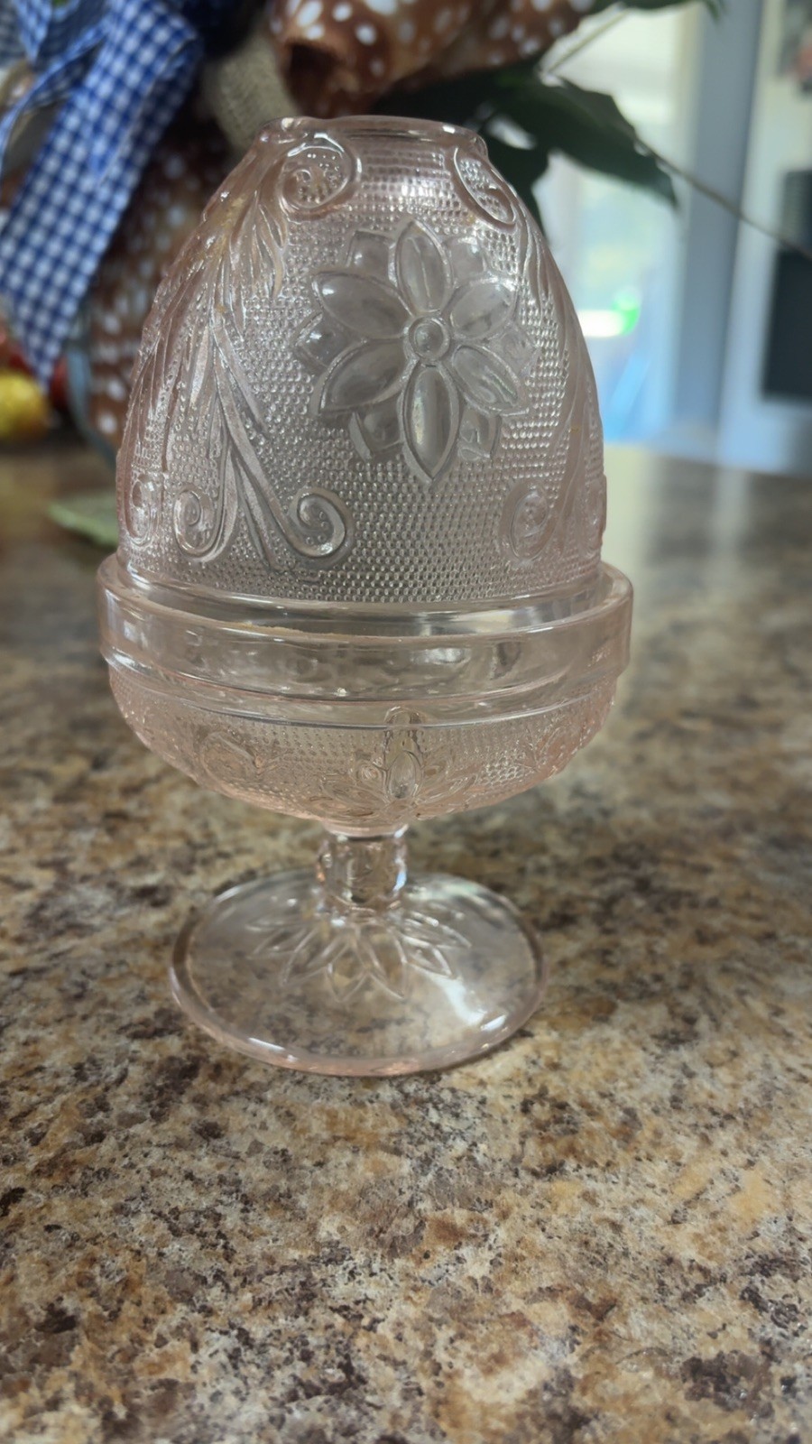 Vintage Indiana Glass TIARA Chantilly Pink Fairy Lamp 2 Piece 