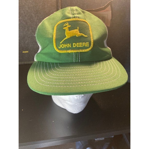 Vintage John Deere Trucker Hat Green Yellow Patch White Mesh Back Adjustable