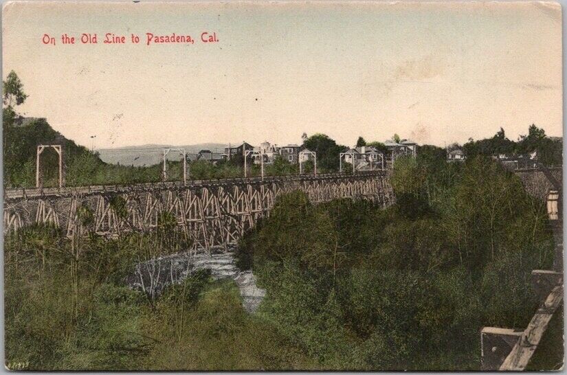 1909 PASADENA, California HAND-COLORED Postcard 