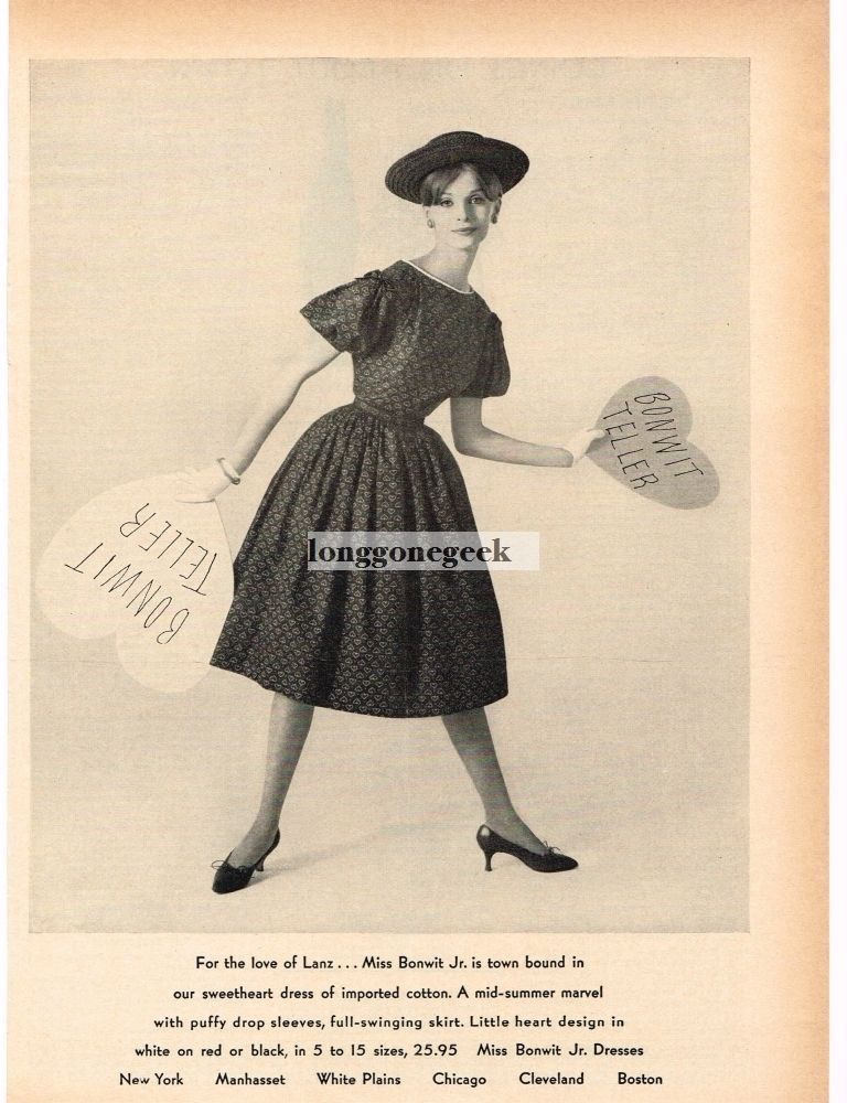 1959 MISS BONWIT JR. Woman\'s Clothes Skirt Dresses Vintage Ad 