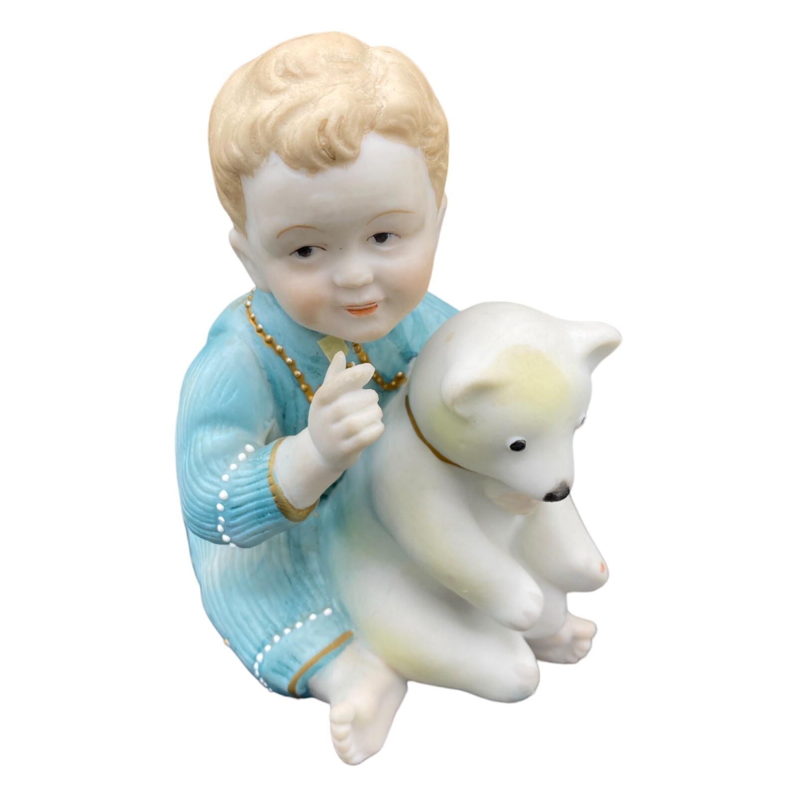 Vintage Ardalt Lenwile China Bisque Porcelain Baby boy w/ Bear 4.5