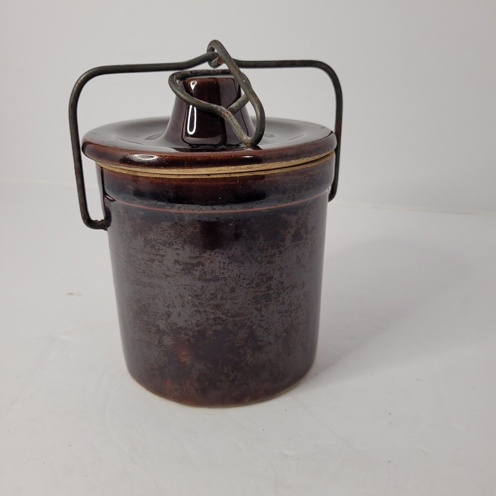 Vintage Brown Stoneware Butter Crock with lid