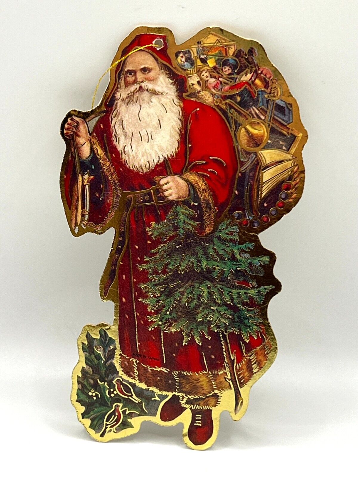 Vintage Christmas Cut Cardboard Double Sided Victorian Santa Claus Ornament