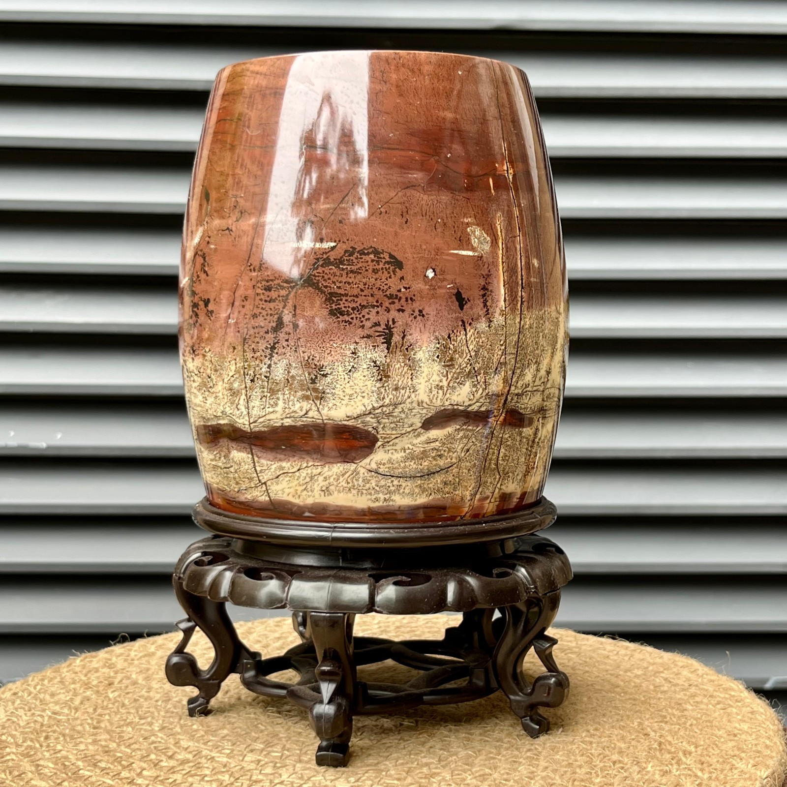 5lb  Scenic Stone Hollow Vase Brush Pot Crystal Art Living Room Display Stand