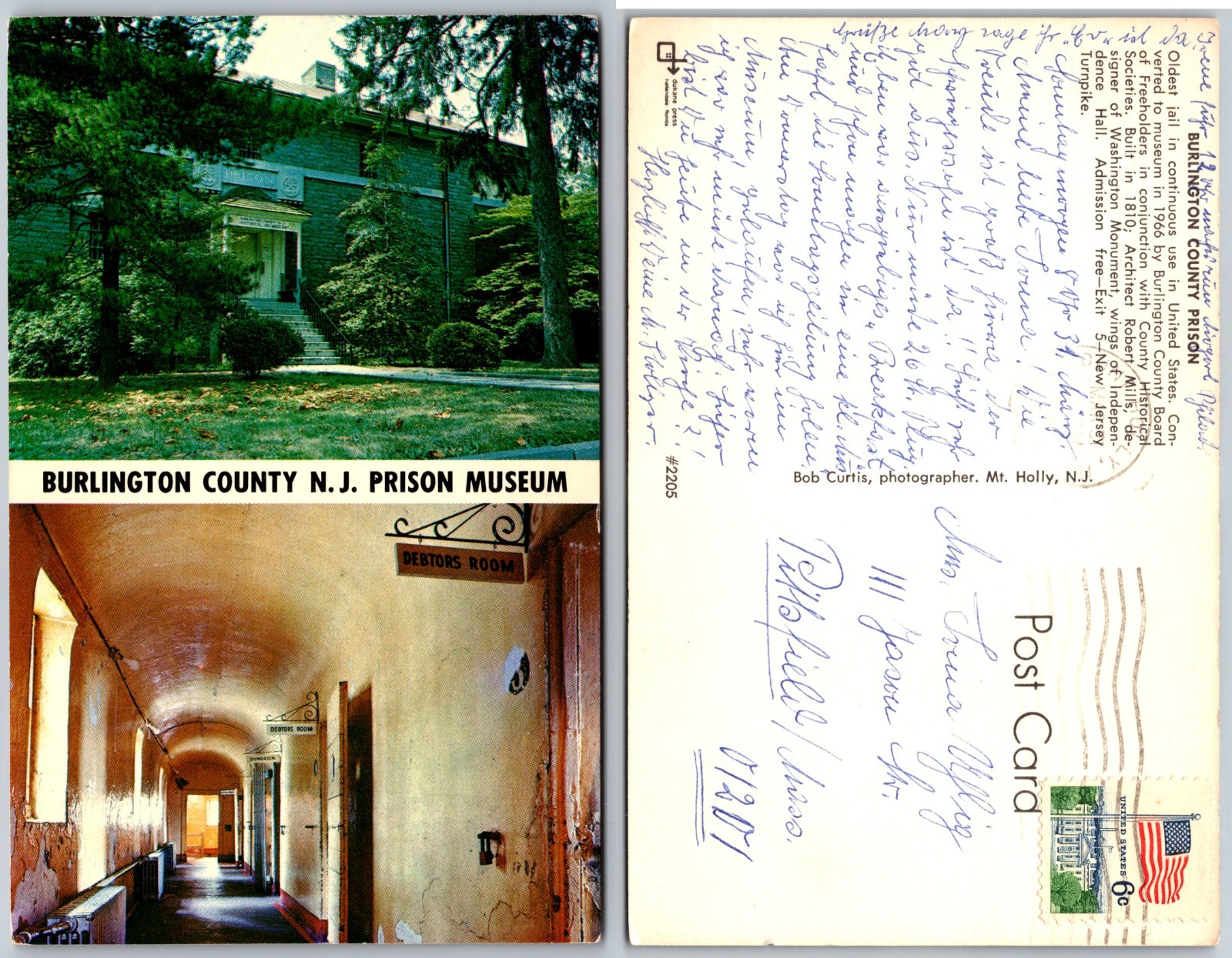 Burlington County NJ Prison Museum Postcard