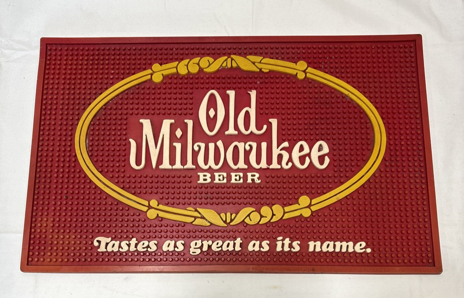 Vintage Old Milwaukee Beer Bar Mat Tastes as Great as Its Name 70's Brewery Adv.