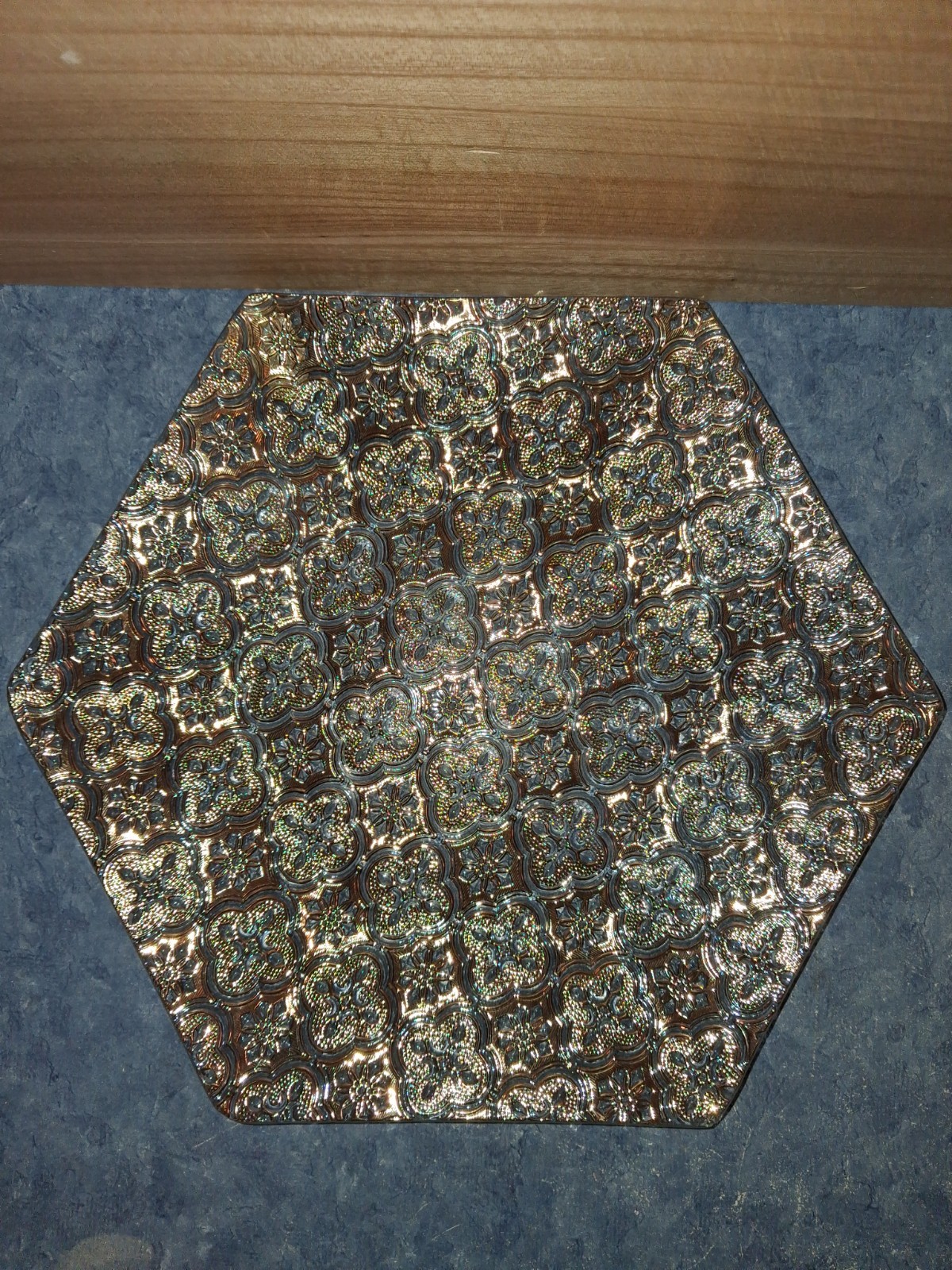 VTG Georges Briard Iberia 22K Gold Embossed Hexagon Glass Tray Platter MCM 11x11