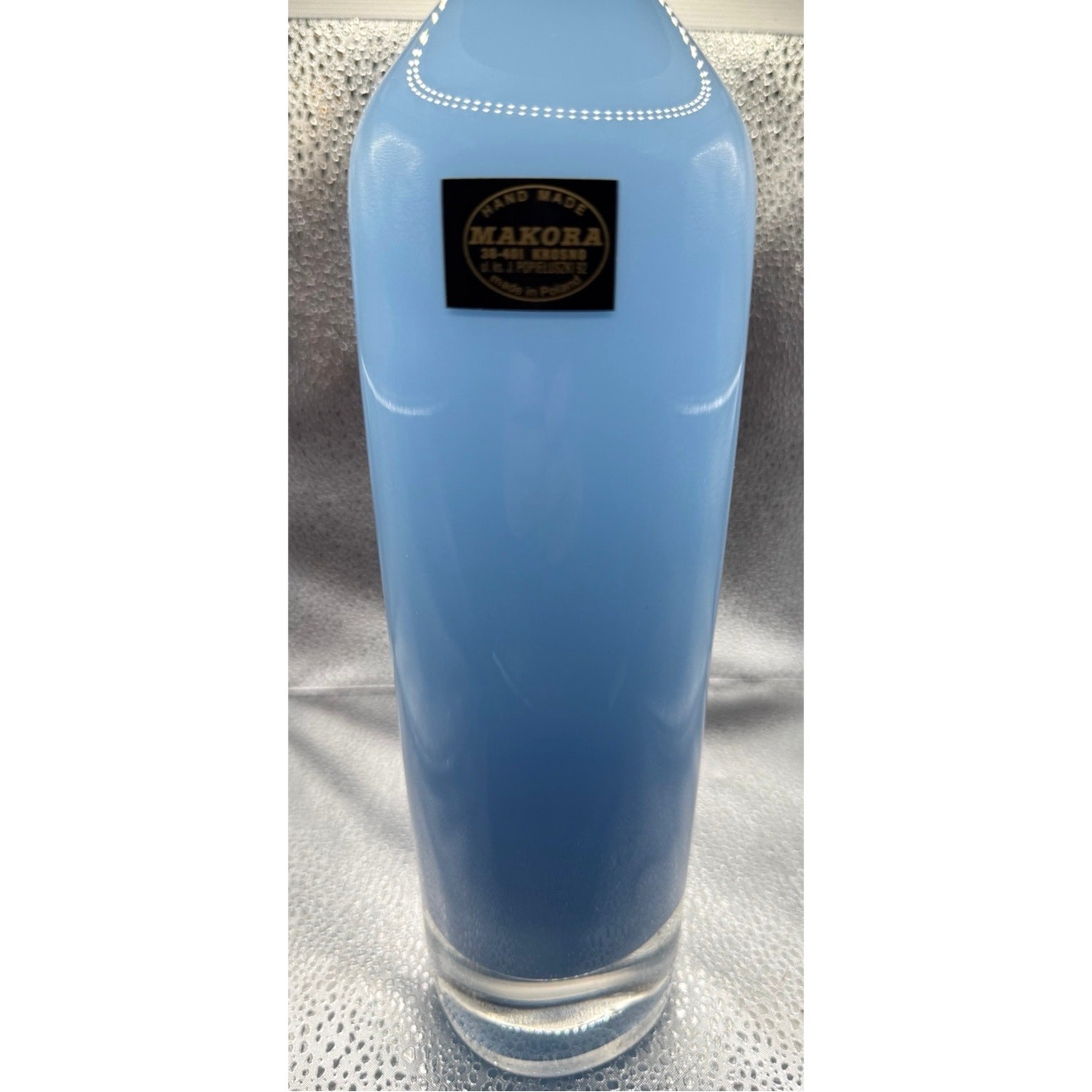 Makora Polish Blue Art Glass Bottle Vase Handmade Krosno Clear Base 12 Inch