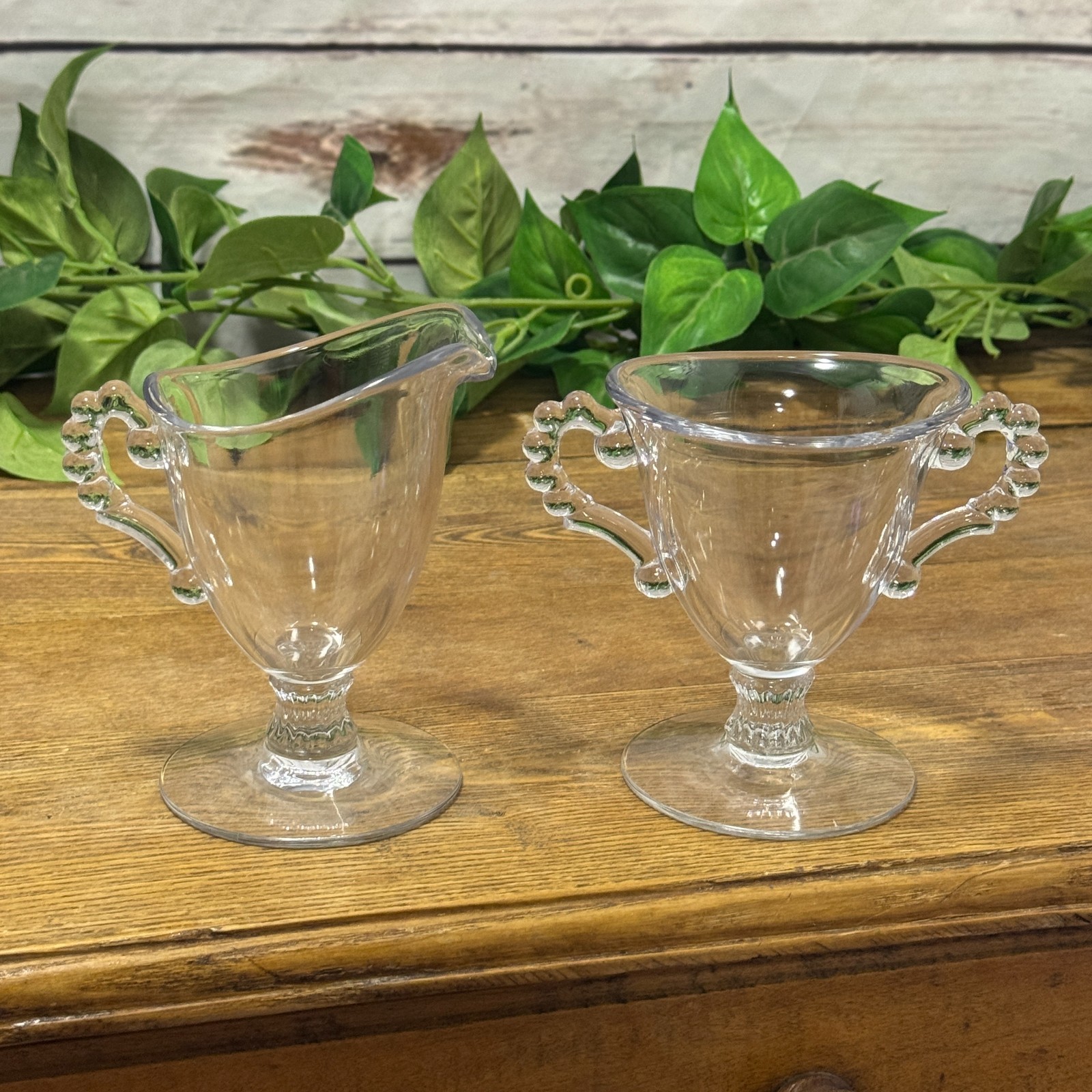 Imperial Glass Candlewick Footed Serving Cream Pitcher Sugar Bowl Clear Handled