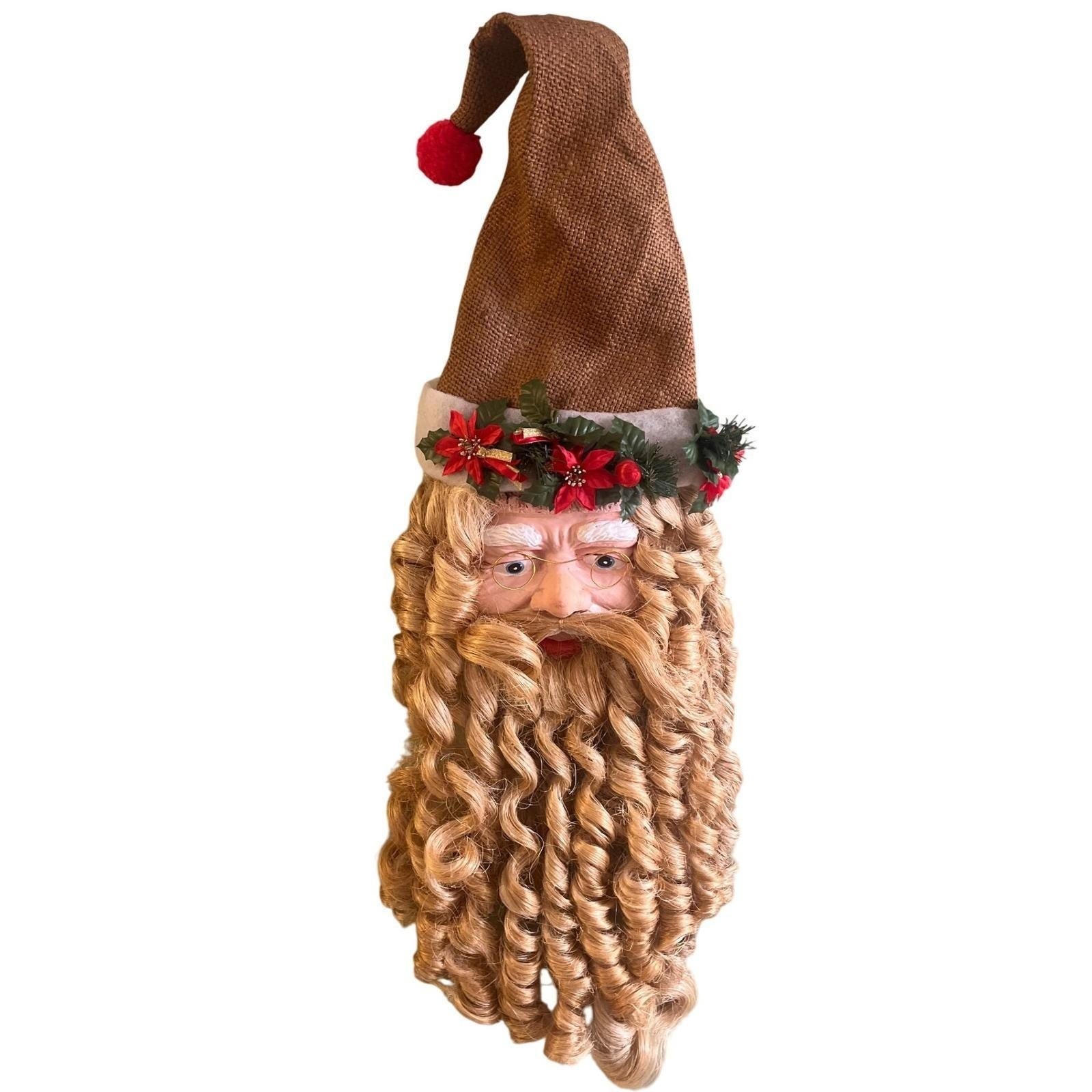 VTG Old World Santa Clause Door Wall Hanger Large Twine Beard Glasses Christmas