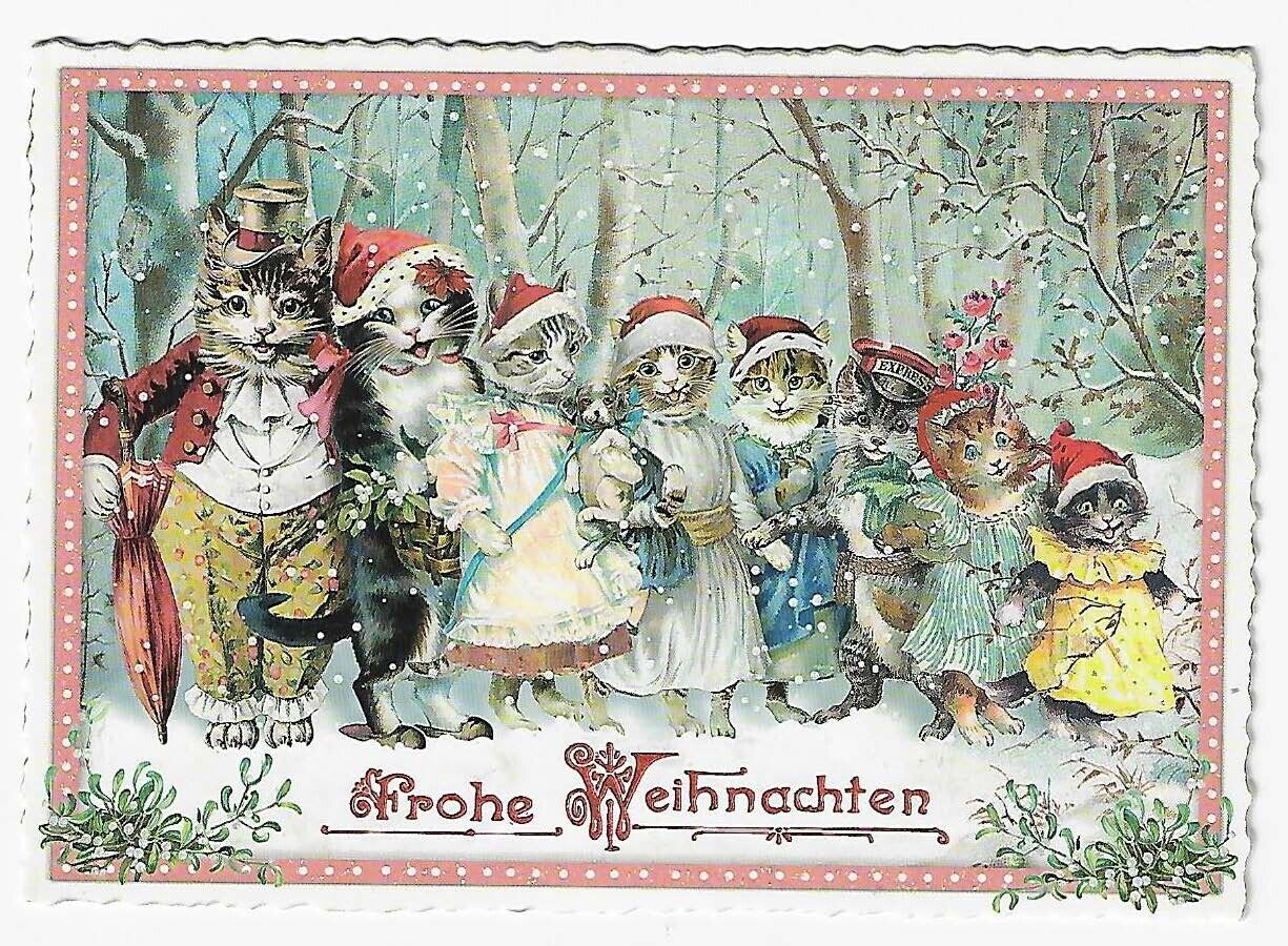 Postcard Glitter Tausendschoen Christmas Winter Cat Family Postcrossing