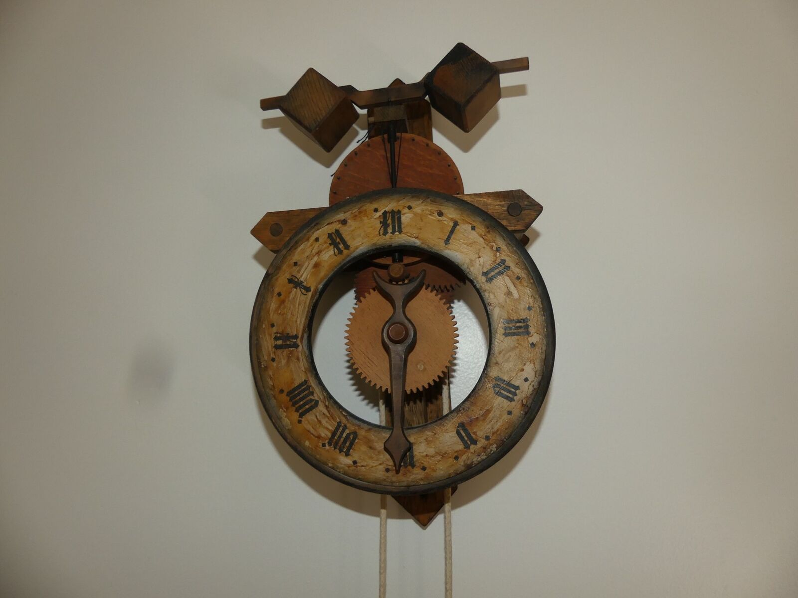 Antique Baumann A.G. Diepoldsau Swiss Wooden One Hand Clock 