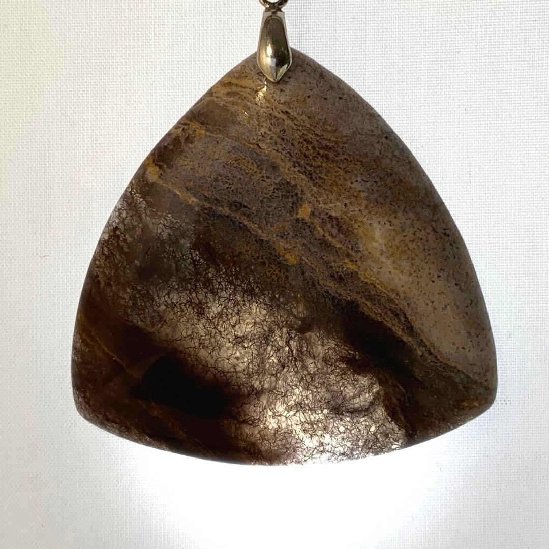 Moss Agate Necklace Large Natural Stone Tumble Pendant 42mm Brown Silver