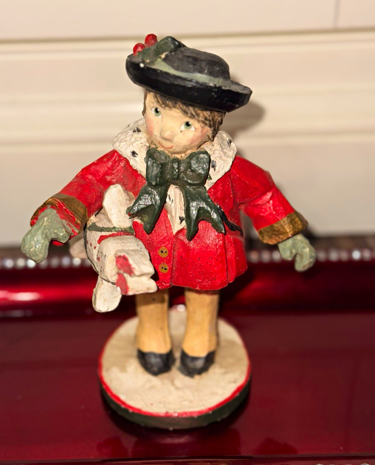 ⁠Vintage 1991 House of Hatten Christmas Figurine Child Pull Toy Horse