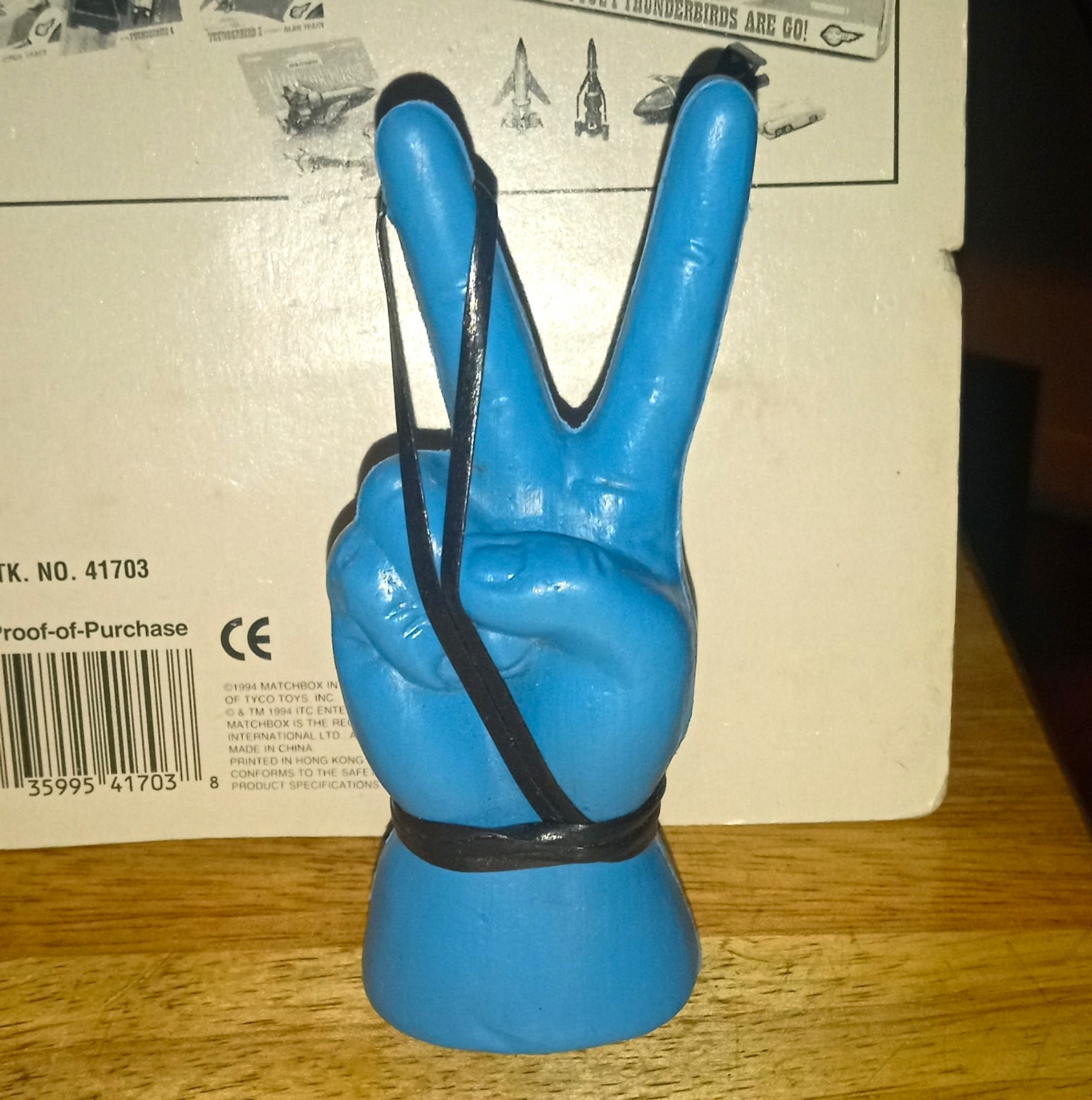 Vintage 1970\'s NOS Blue Plastic Peace Sign Hand hang from rearview mirror
