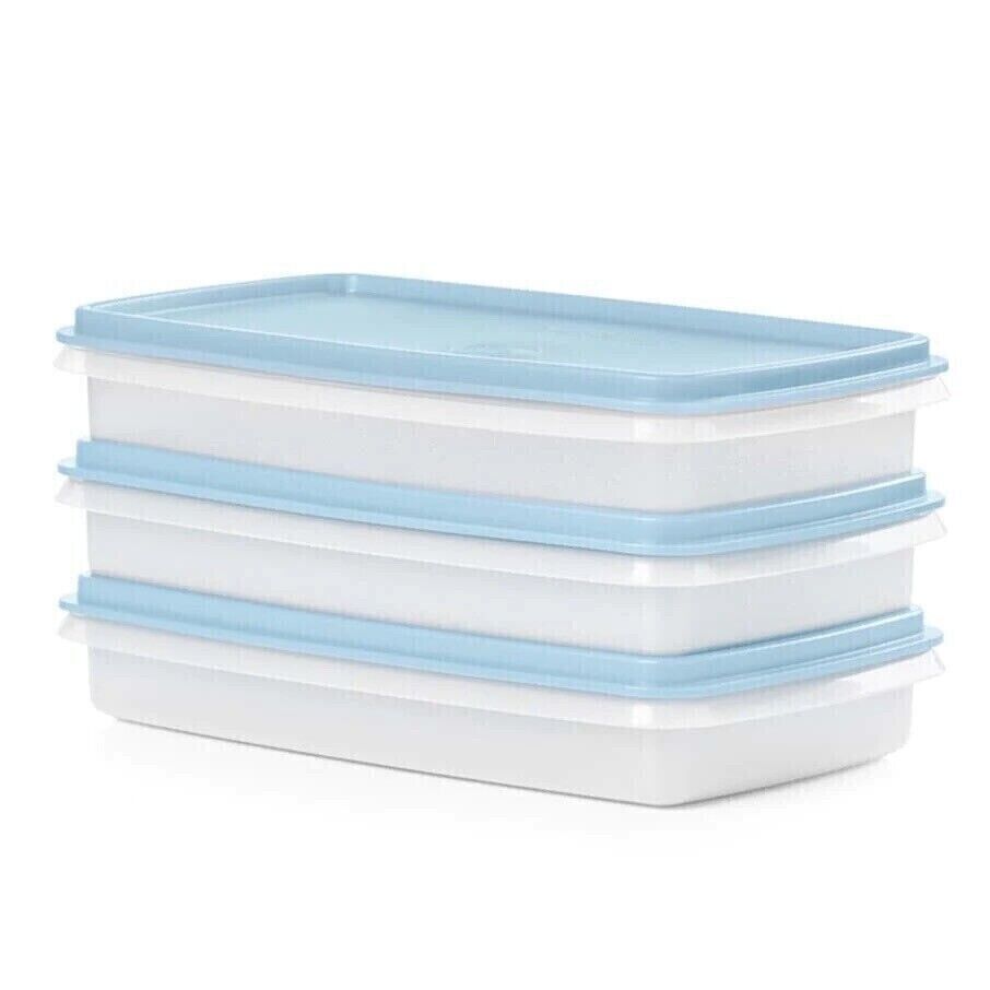 Tupperware Snack-Stor Slim Containers Set of 3 Blue New