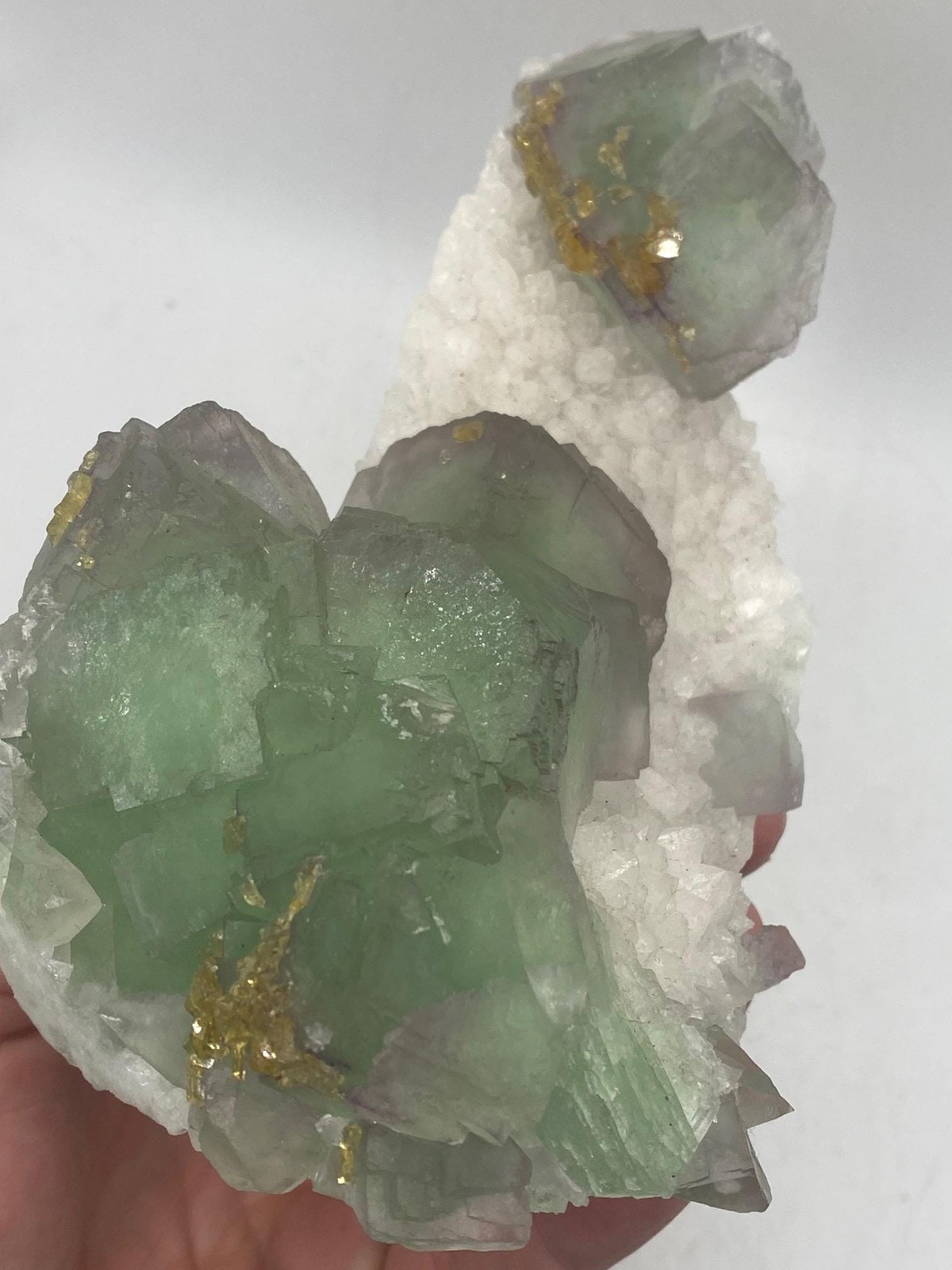 Trifecta Combo Specimen Fluorite on Quartz with Golden Barite Trifecta Combo Specimen Fluorite on Quartz with Golden Barite