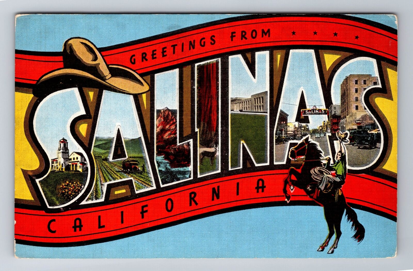 Salinas CA-California, LARGE LETTER Greetings, Antique, Vintage Postcard