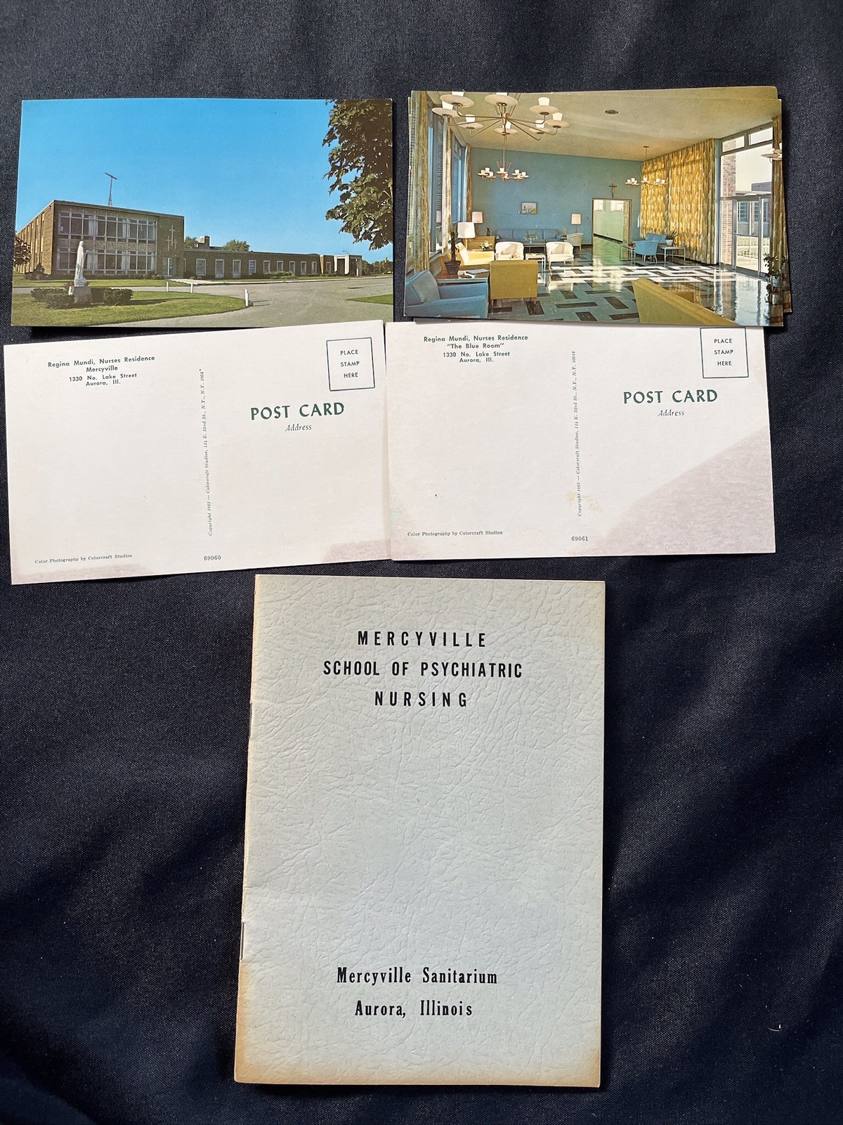 Vtg 60s MERCYVILLE School Of Psychiatric Nursing Aurora IL Handbook & Postcards