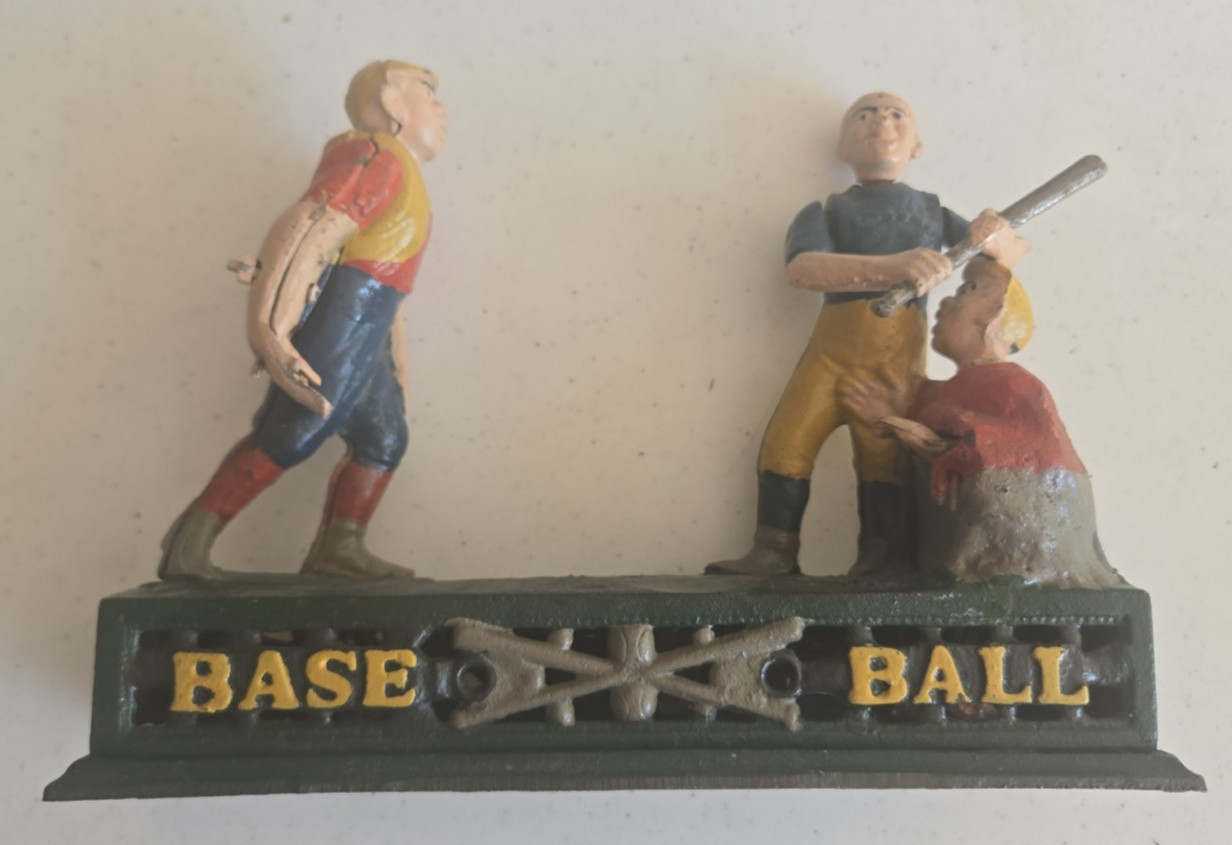 Vintage Cast Iron Baseball Mechanical Coin Bank Tested and Works Vintage Cast Iron Baseball Mechanical Coin Bank Tested and Works