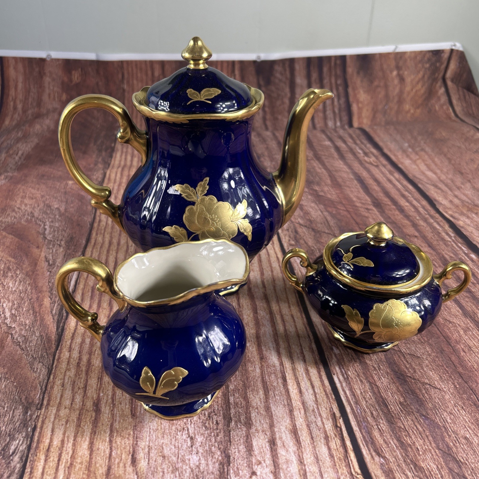 Vtg Waldershof Bavaria Echt Cobolt Blue Handarbeit Germany Gold Tea Coffee