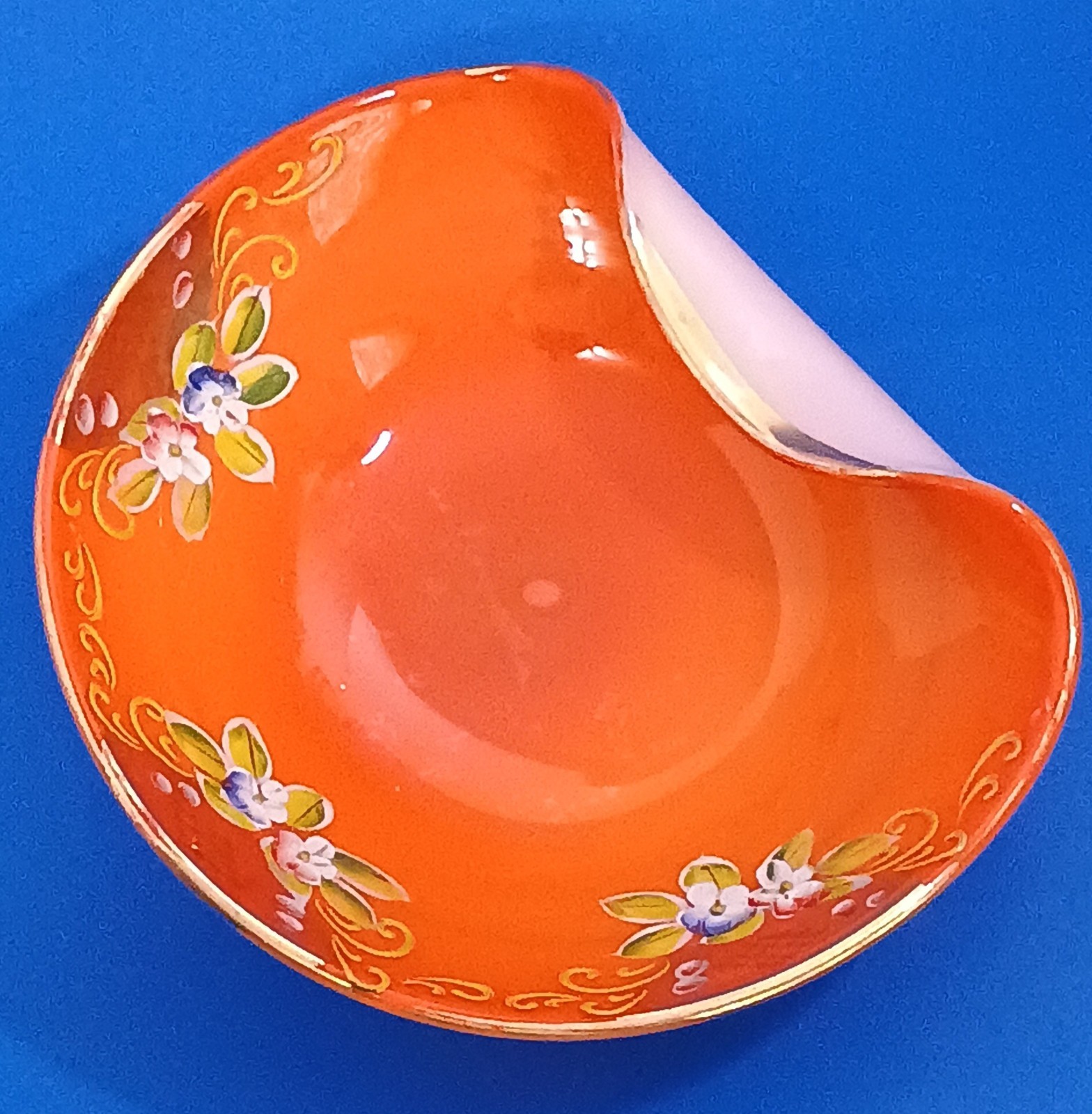 Vintage Italian Murano Art Glass Bowl Candy Dish Hand Painted Enamel Flowers