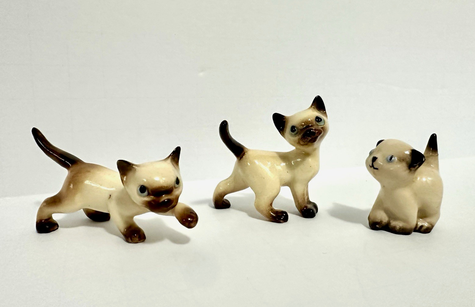 Siamese Cat Figurines Set of 3 Vintage Porcelain Japan Playful Kittens