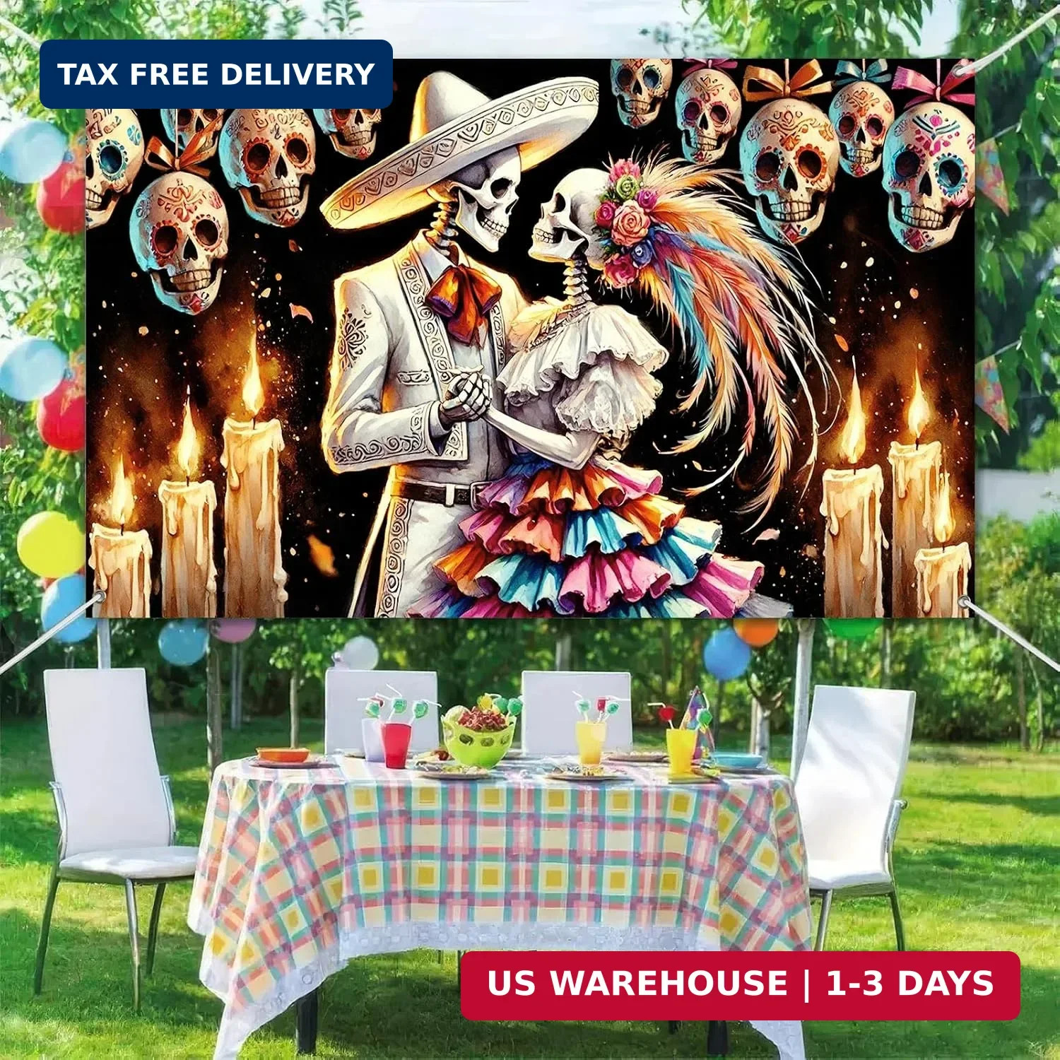 Day of the Dead Banner Couple Sugar Decorationsations 71 x 43 Inch