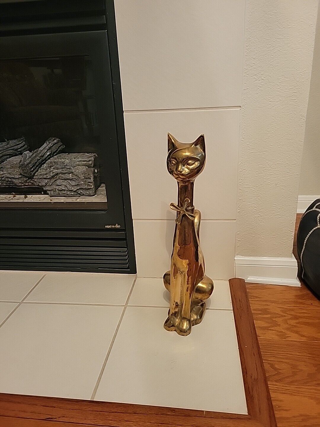 Vintage Mid century Modern Solid Brass LARGE Cat with Bowtie 24\