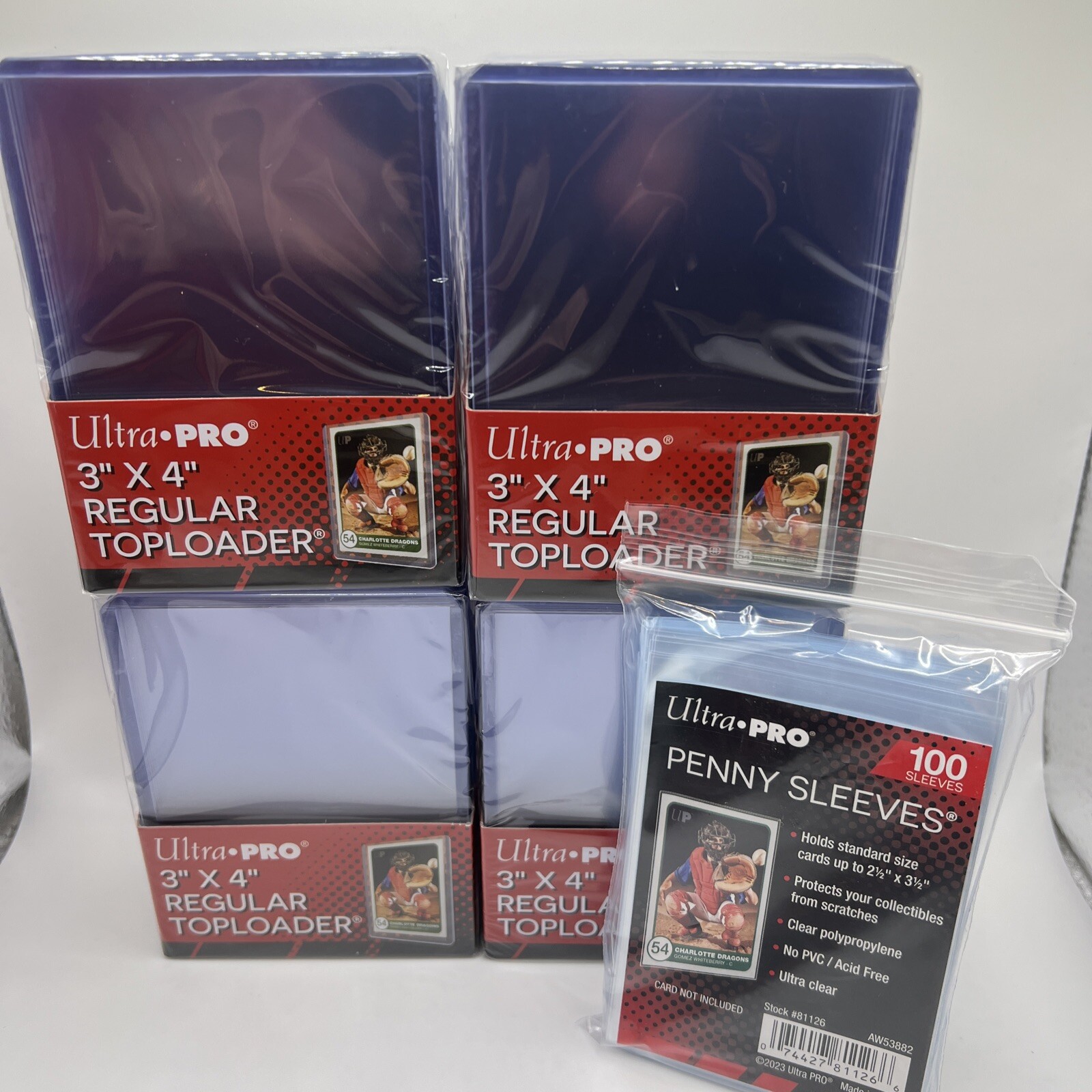 Ultra Pro 3X4 35pt Toploaders 4 Packs of 25 for Standard Cards and 100 sleeves Ultra Pro 3X4 35pt Toploaders 4 Packs of 25 for Standard Cards and 100 sleeves
