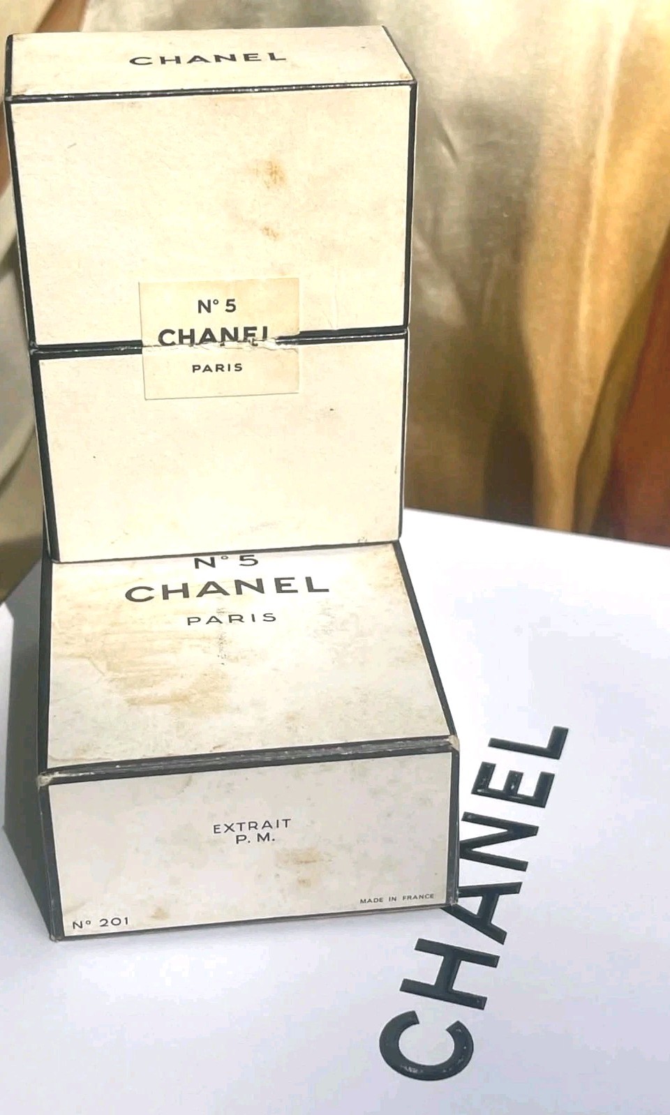 Vintage Chanel No.5 Parfum Extrait P.M. 1oz Double Box, Black Cord Sealed Intact