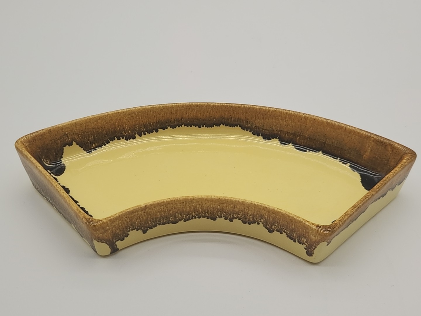 Vintage Tomeoni Bros Calif Pottery Yellow Drip Glaze Replacement Cresent Tray 