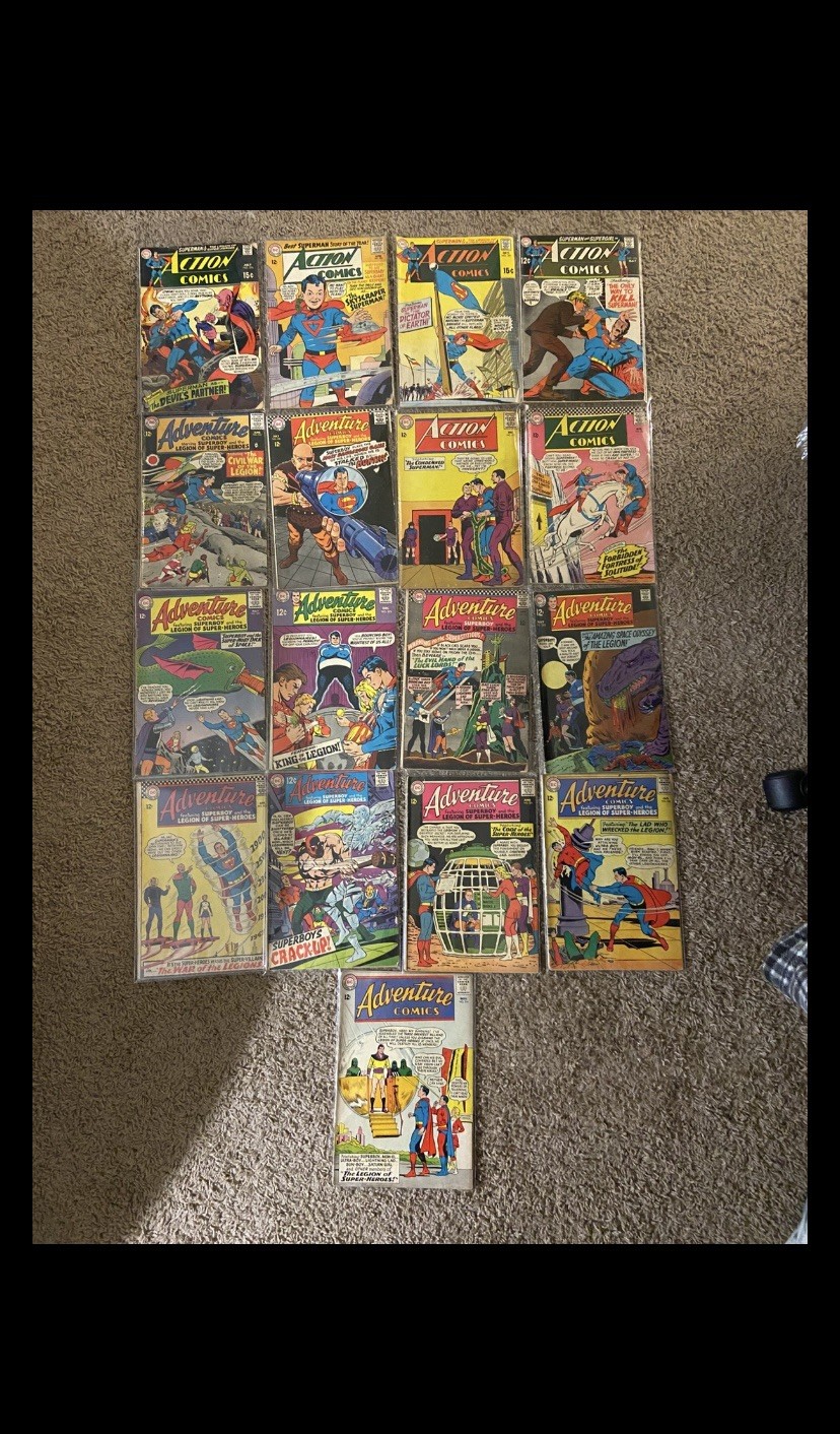 ACTION COMICS ADVENTURE COMICS Silver Age Age Lot (17 Comics) All Sleeved